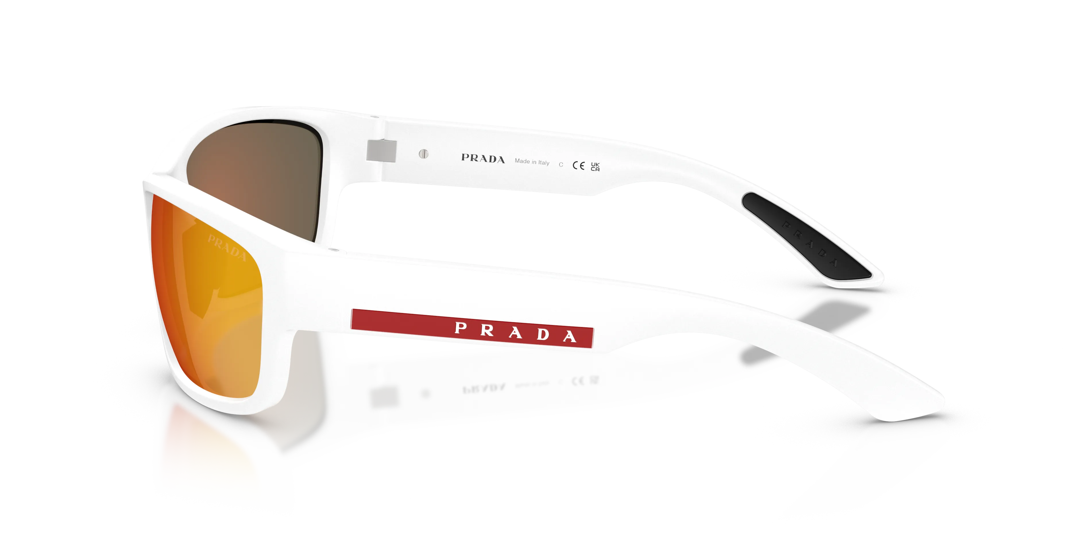 Prada Linea Rossa PS C04S AAI91D Occhiali da sole Iniettato Bianco Marrone Pillow Specchiate - immagine 4