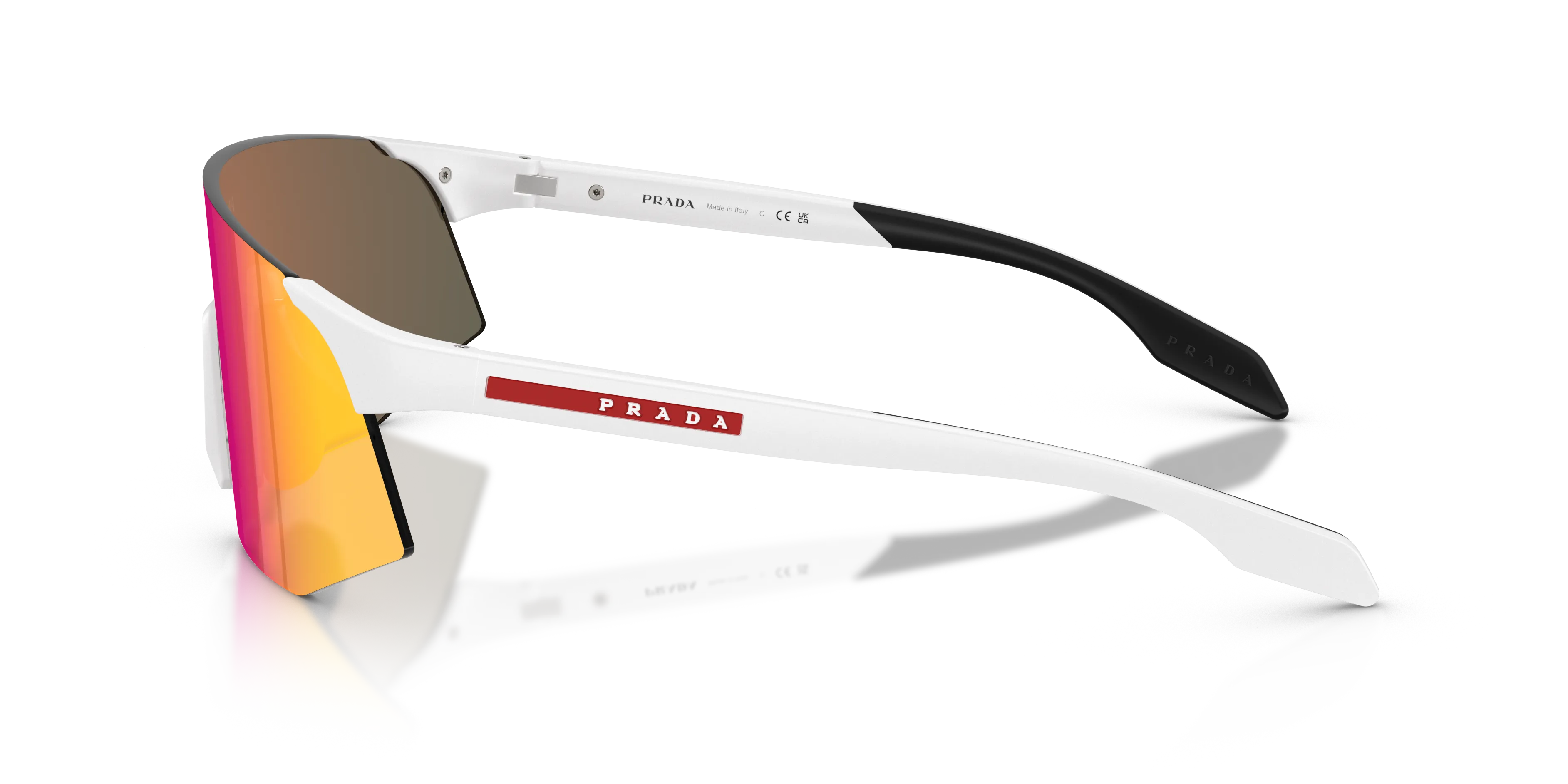 Prada Linea Rossa PS C03SU 28U91D Occhiali da sole Iniettato Bianco Marrone Geometrica Specchiate - immagine 4