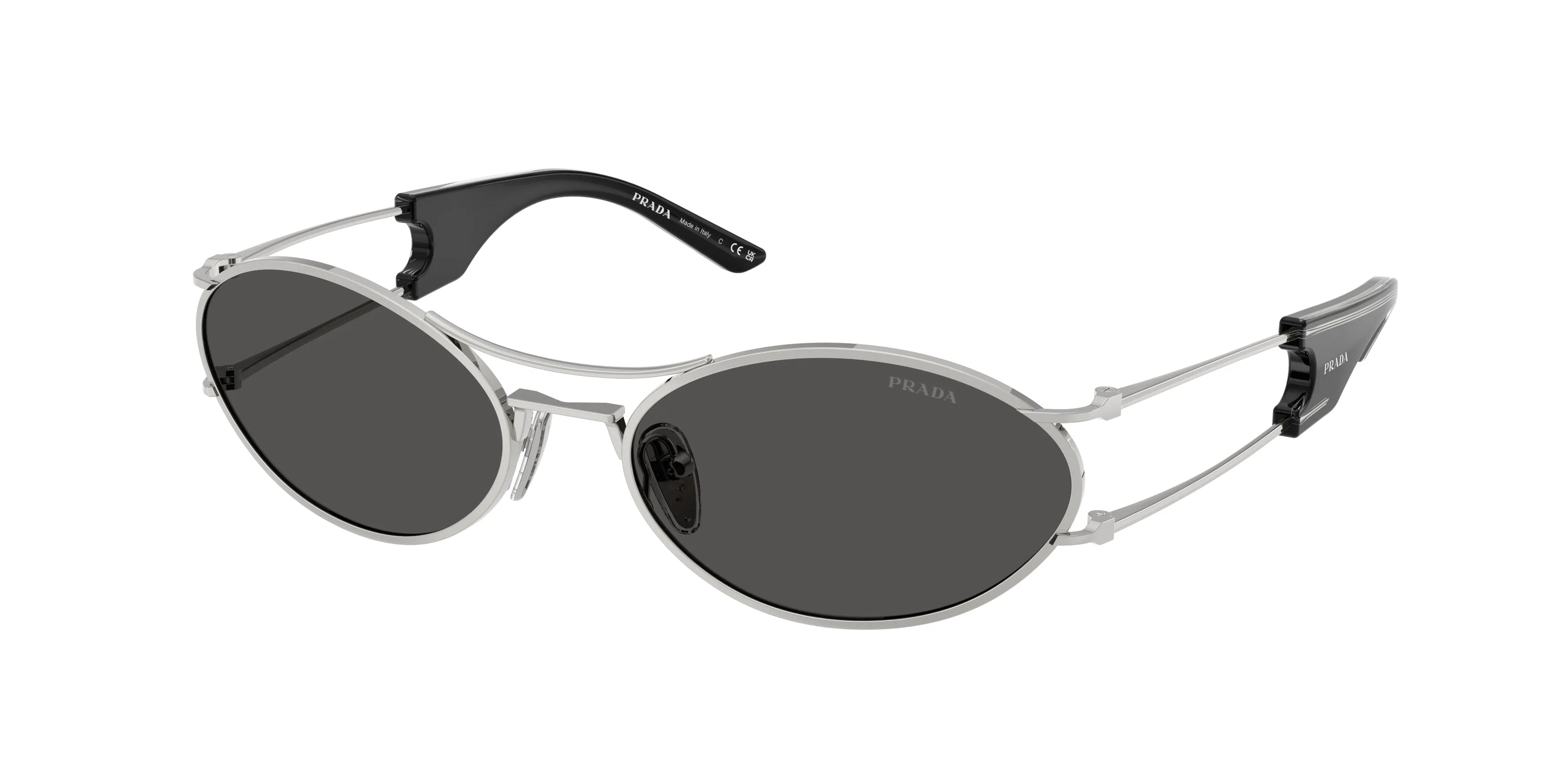 Prada PR D61S 1BC08Z Occhiali da sole Metallo Argento Grigio Rotonda Normale - immagine 1