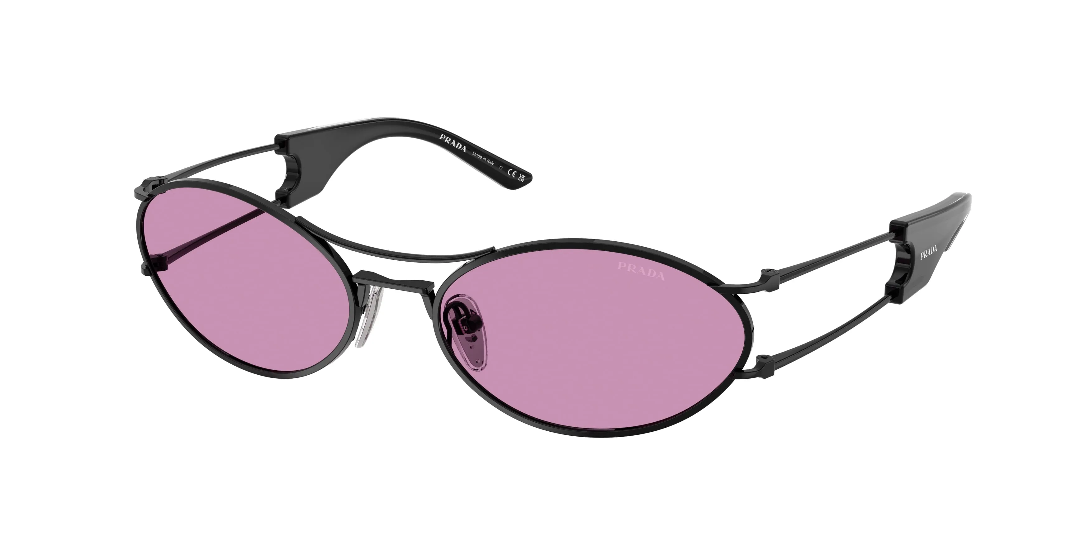 Prada PR D61S 1AB30G Occhiali da sole Metallo Nero Viola Rotonda Normale - immagine 1