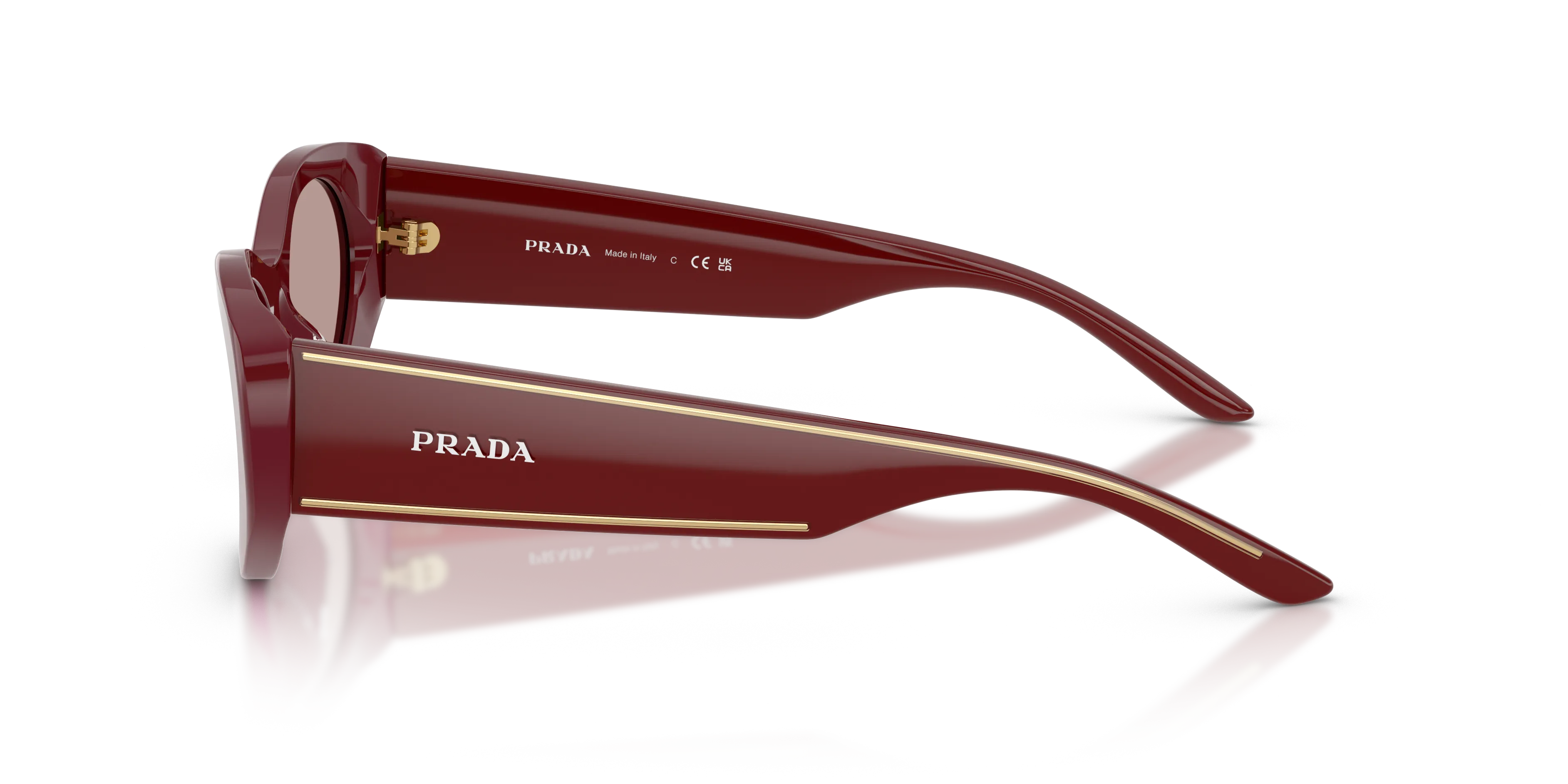 Prada PR D23SU 24O20I Occhiali da sole Acetato Rosso Marrone Rotonda Normale - immagine 4