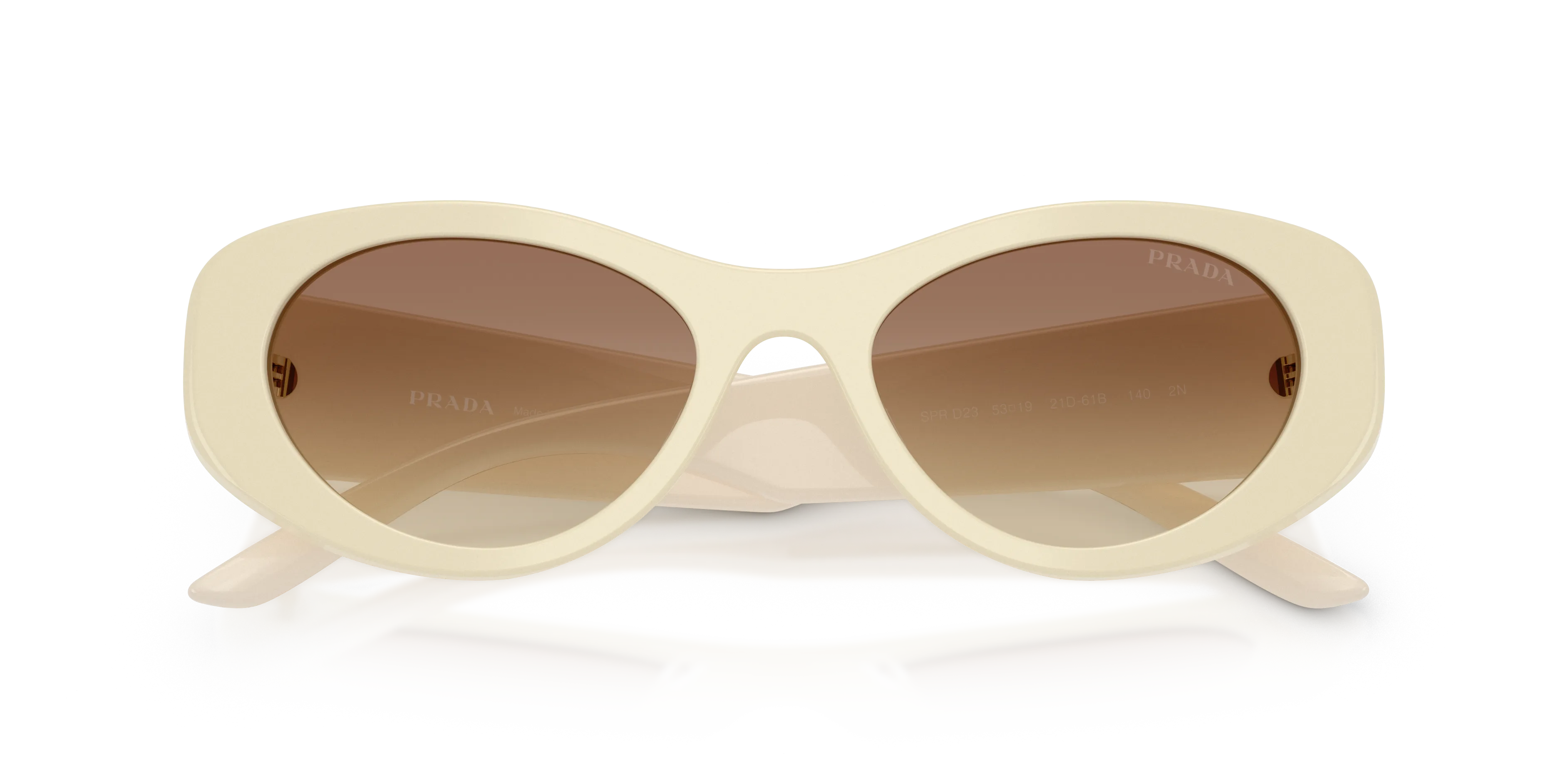 Prada PR D23SU 21D61B Occhiali da sole Acetato Bianco Marrone Rotonda Normale Sfumato - immagine 2