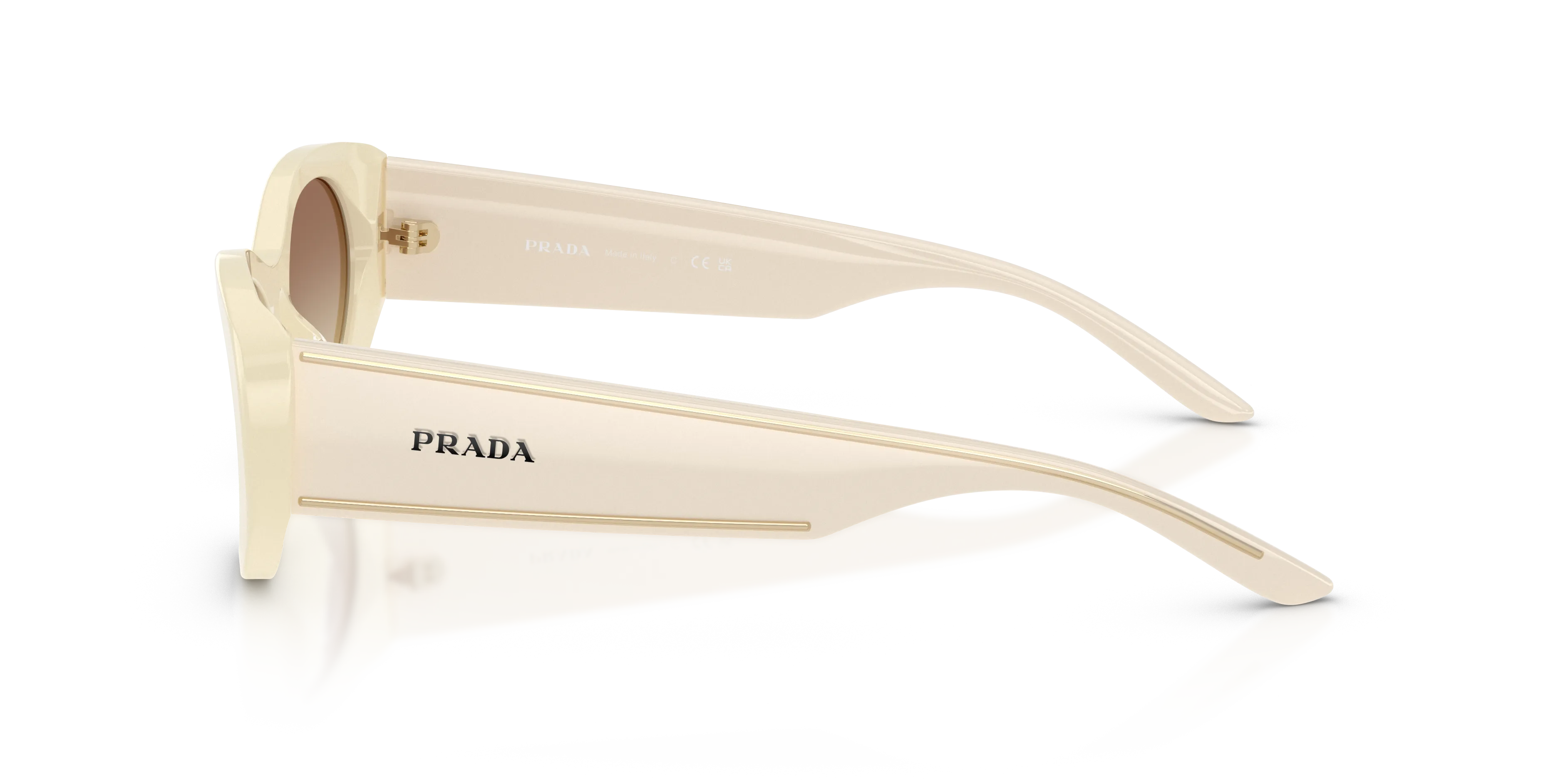 Prada PR D23SU 21D61B Occhiali da sole Acetato Bianco Marrone Rotonda Normale Sfumato - immagine 4