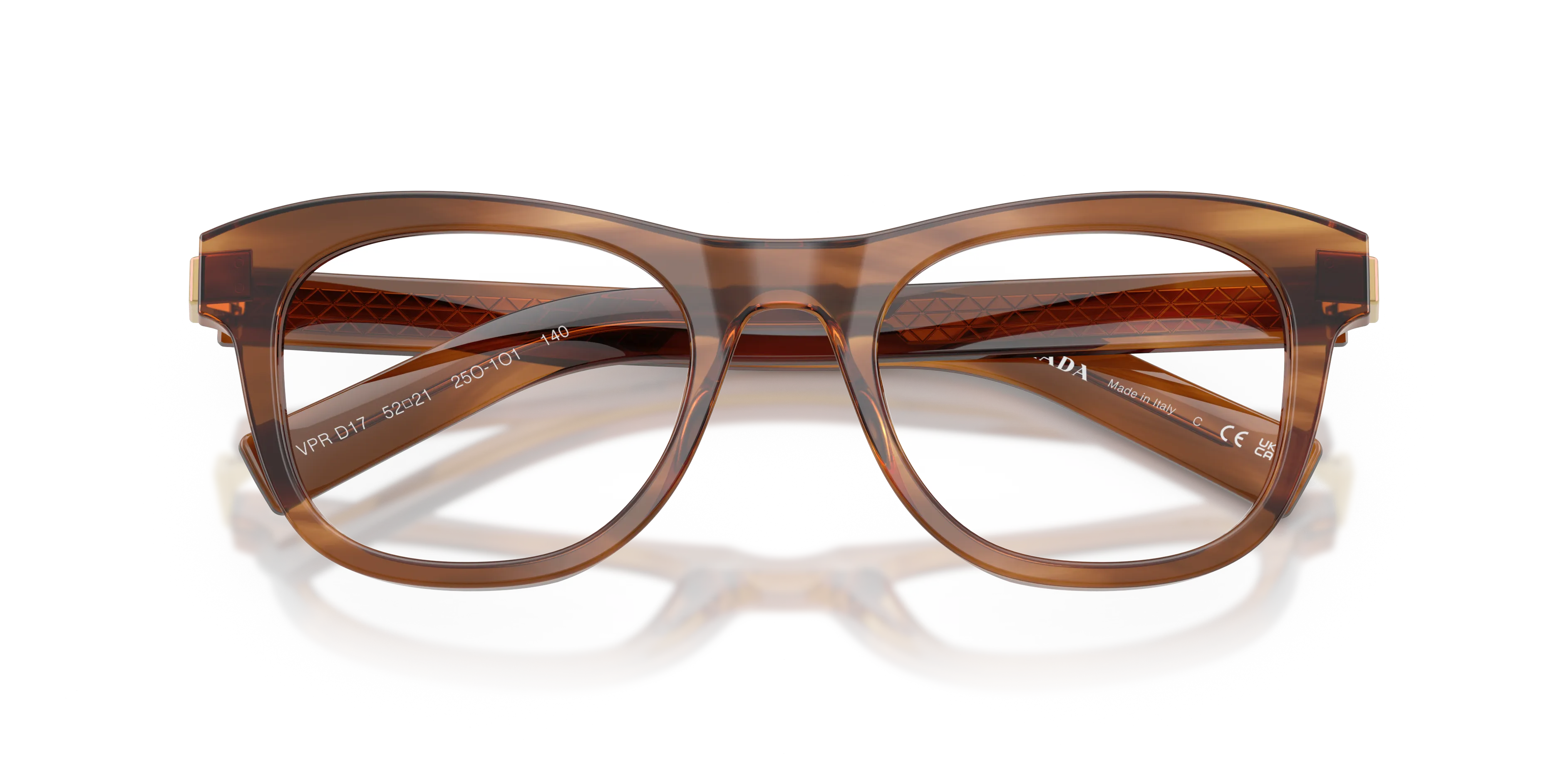 Prada PR D17V 25O1O1 Montature da vista Acetato Marrone Trasparente Cat Eye Normale - immagine 2