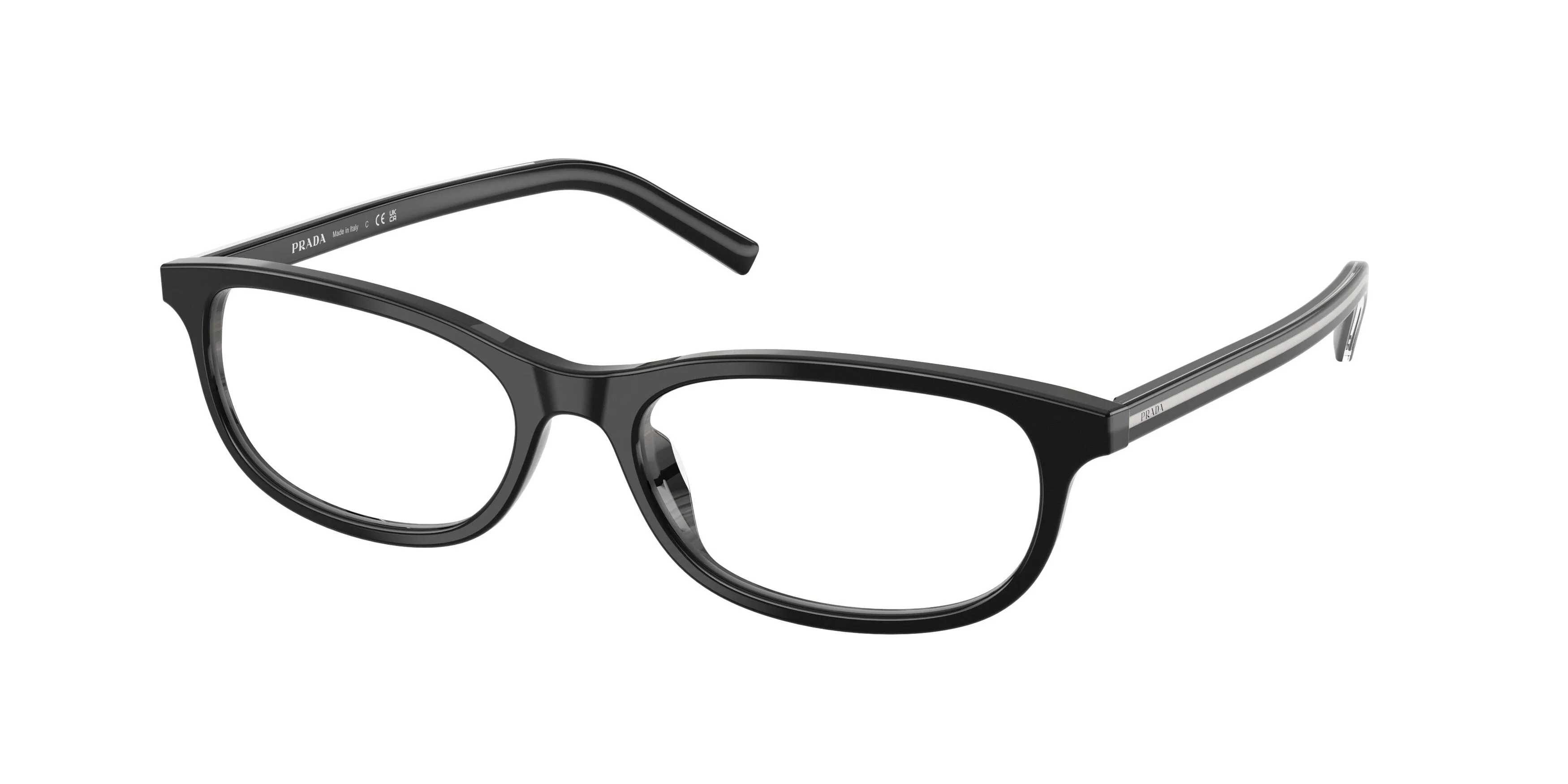 Prada PR D15VU 29O1O1 Montature da vista Acetato Nero Trasparente Geometrica Normale - immagine 1