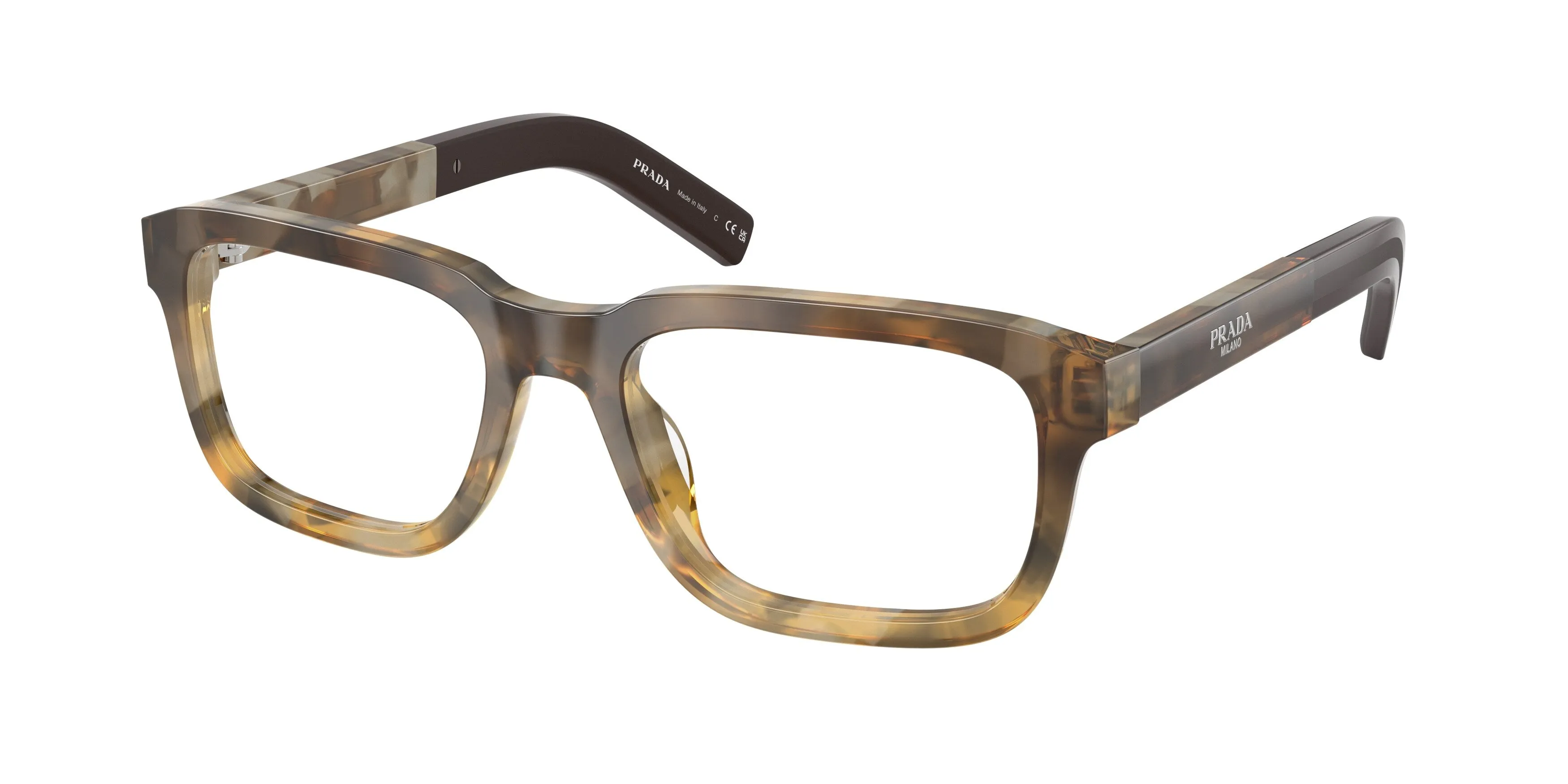 Prada PR D12V 21P1O1 Montature da vista Acetato Marrone Trasparente Squadrata Normale - immagine 1