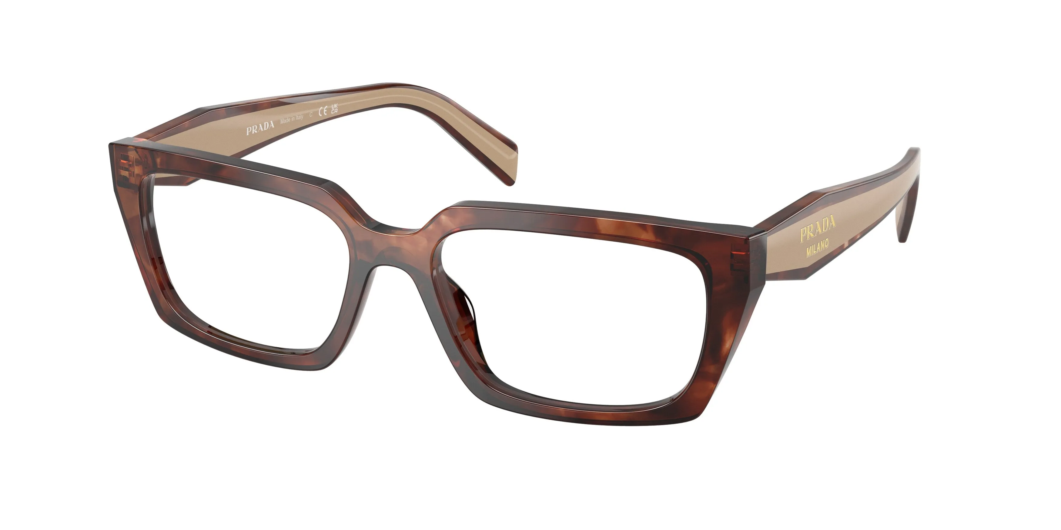Prada PR D05V 00K1O1 Montature da vista Acetato Marrone Trasparente Squadrata Normale - immagine 1