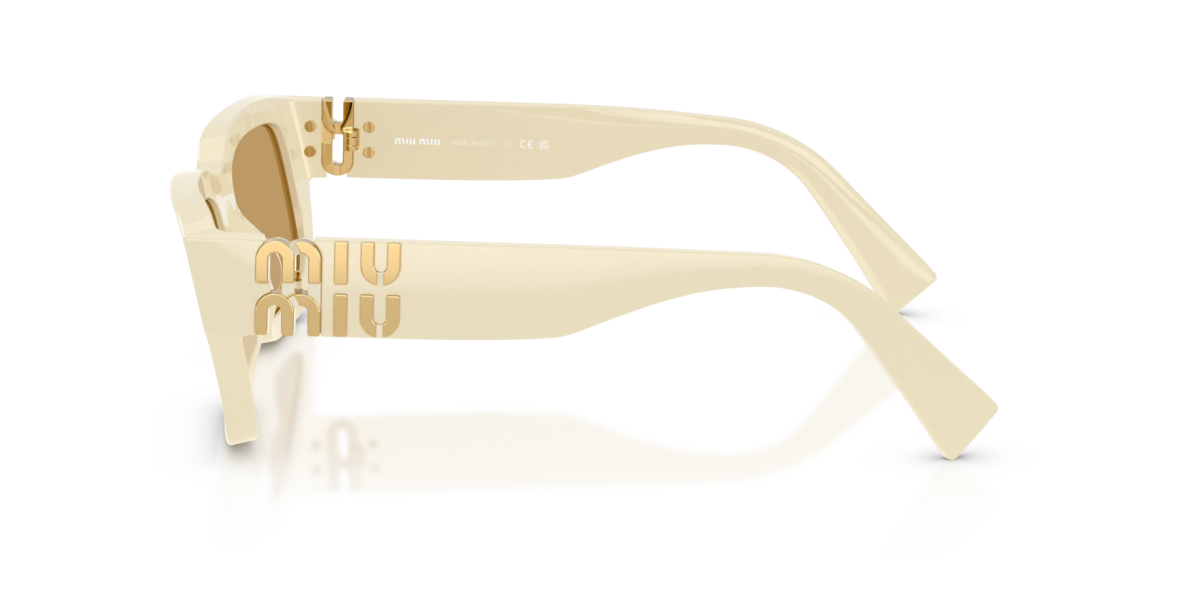 Miu Miu MU C04S 21D10Y Occhiali da sole Acetato Bianco Marrone Squadrata Normale - immagine 4