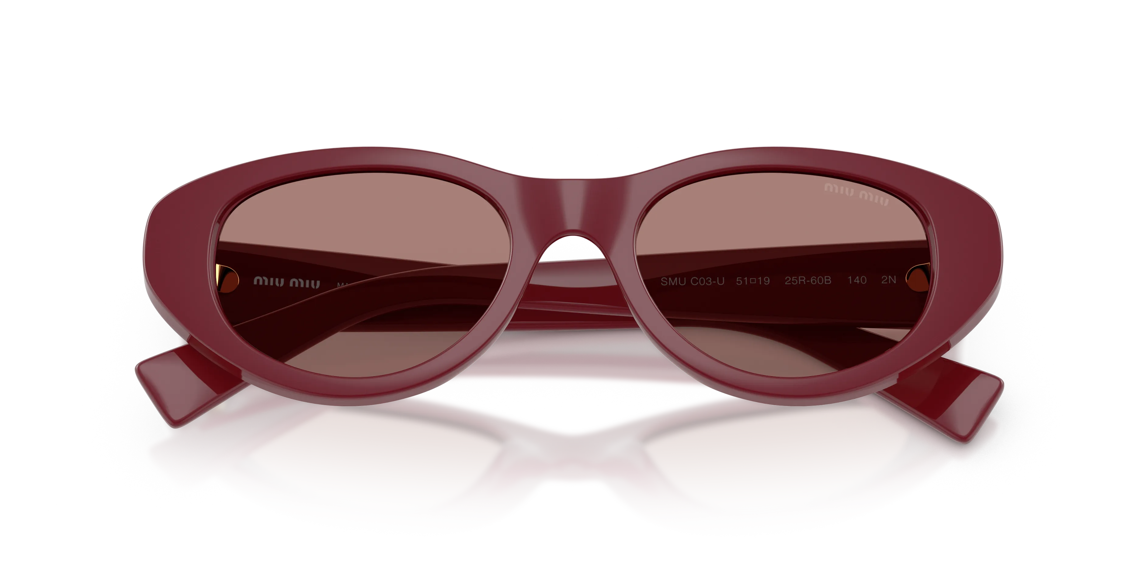 Miu Miu MU C03SU 25R60B Occhiali da sole Acetato Rosso Marrone Cat Eye Normale - immagine 2