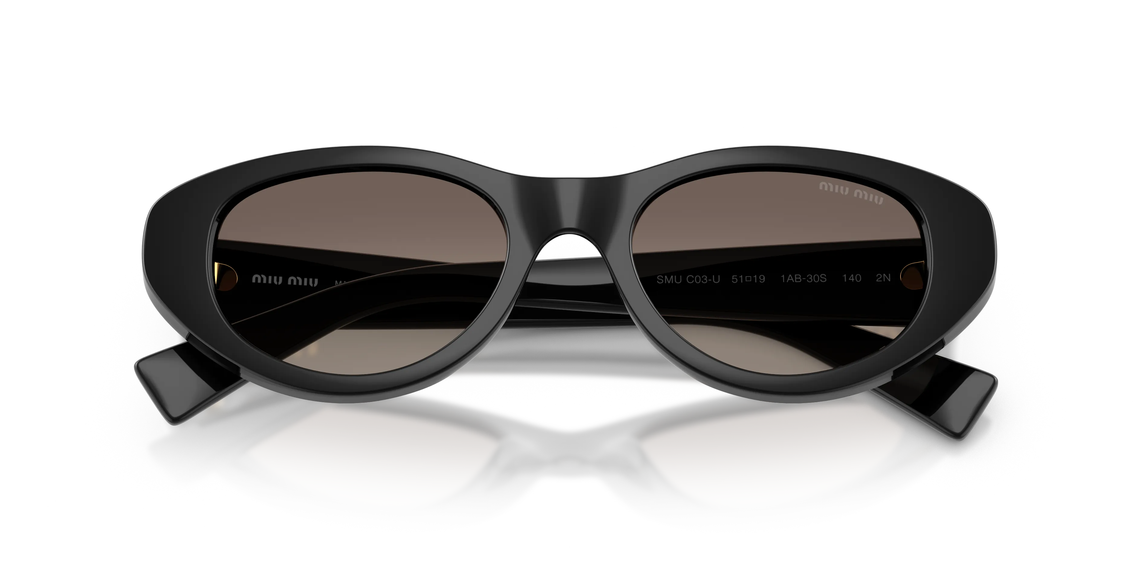 Miu Miu MU C03SU 1AB30S Occhiali da sole Acetato Nero Grigio Cat Eye Normale Sfumato - immagine 2