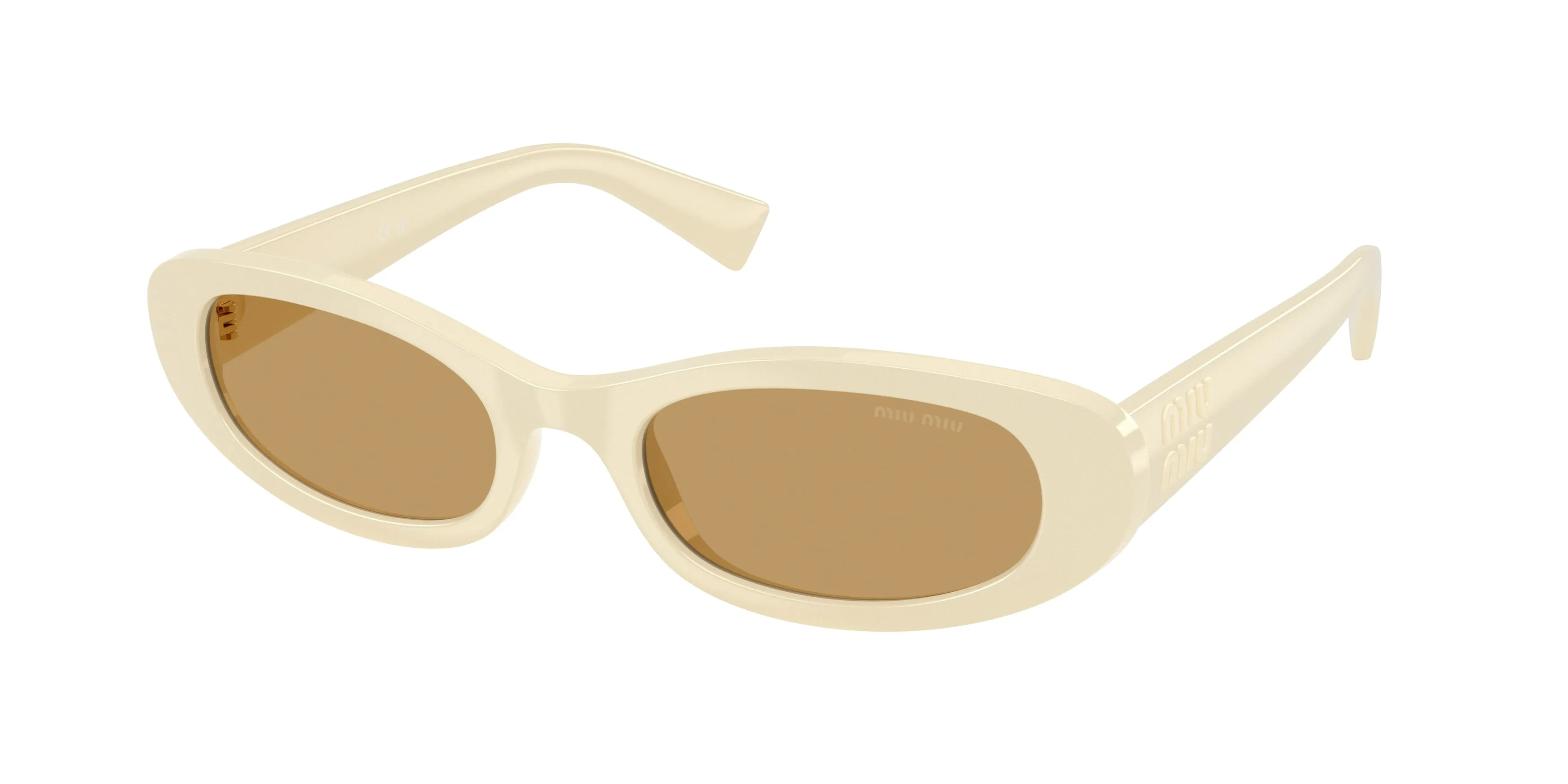Miu Miu MU C02S 24R10Y Occhiali da sole Acetato Bianco Marrone Rotonda Normale - immagine 1