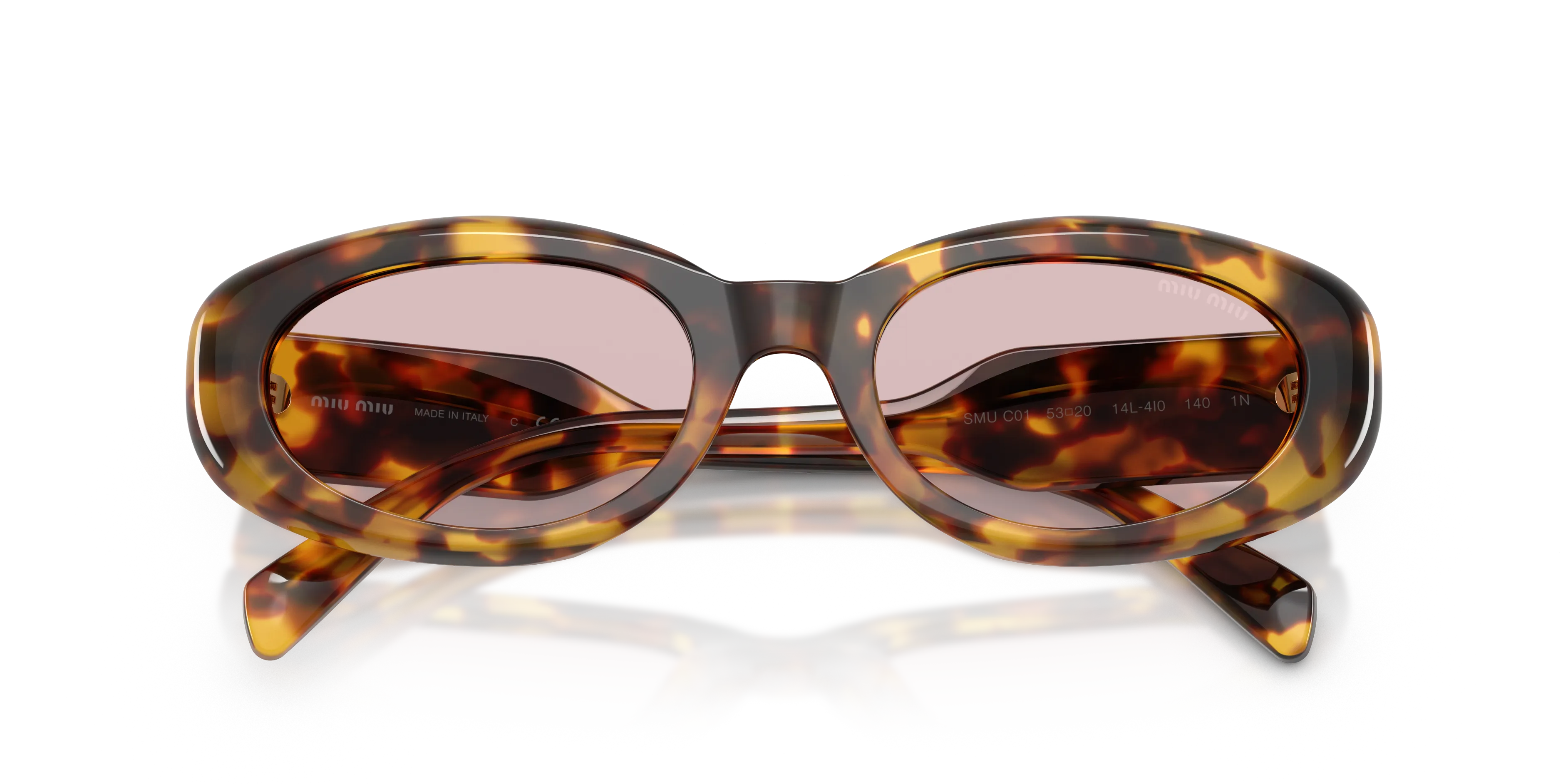 Miu Miu MU C01S 14L4I0 Occhiali da sole Acetato Tartaruga Rosa Rotonda Normale - immagine 2