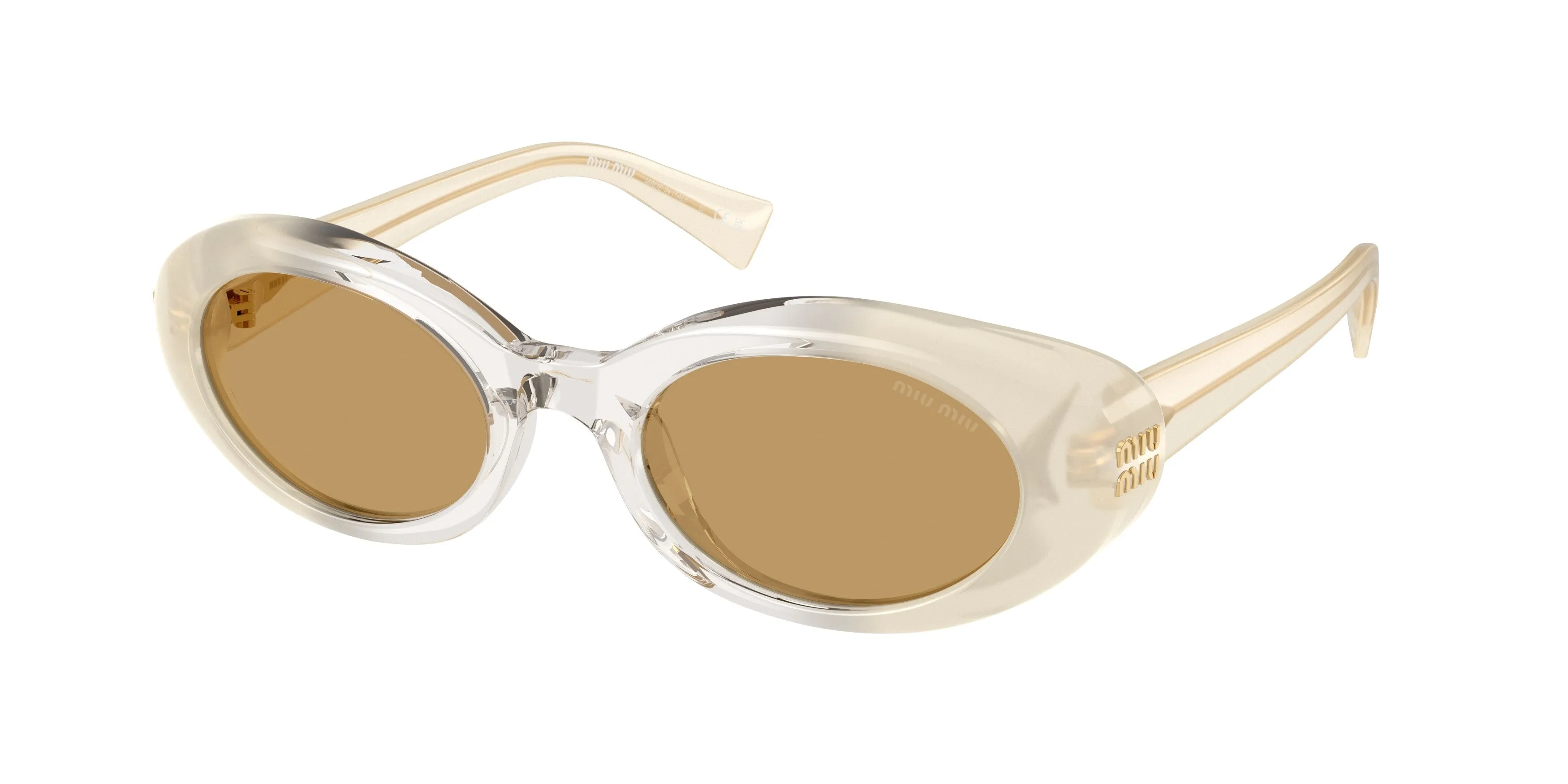 Miu Miu MU B09S 21R10Y Occhiali da sole Acetato Bianco Marrone Rotonda Normale - immagine 1