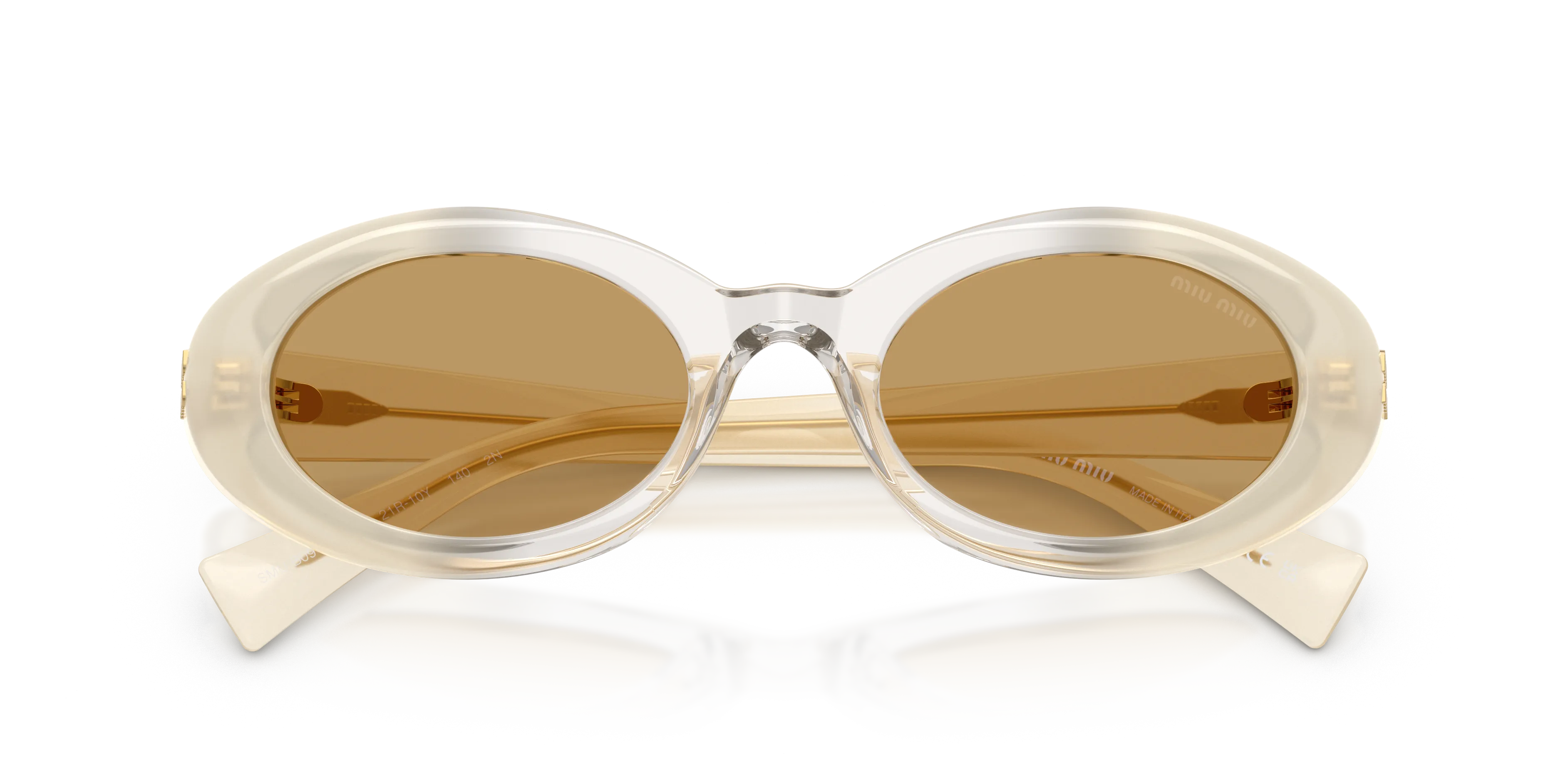 Miu Miu MU B09S 21R10Y Occhiali da sole Acetato Bianco Marrone Rotonda Normale - immagine 2