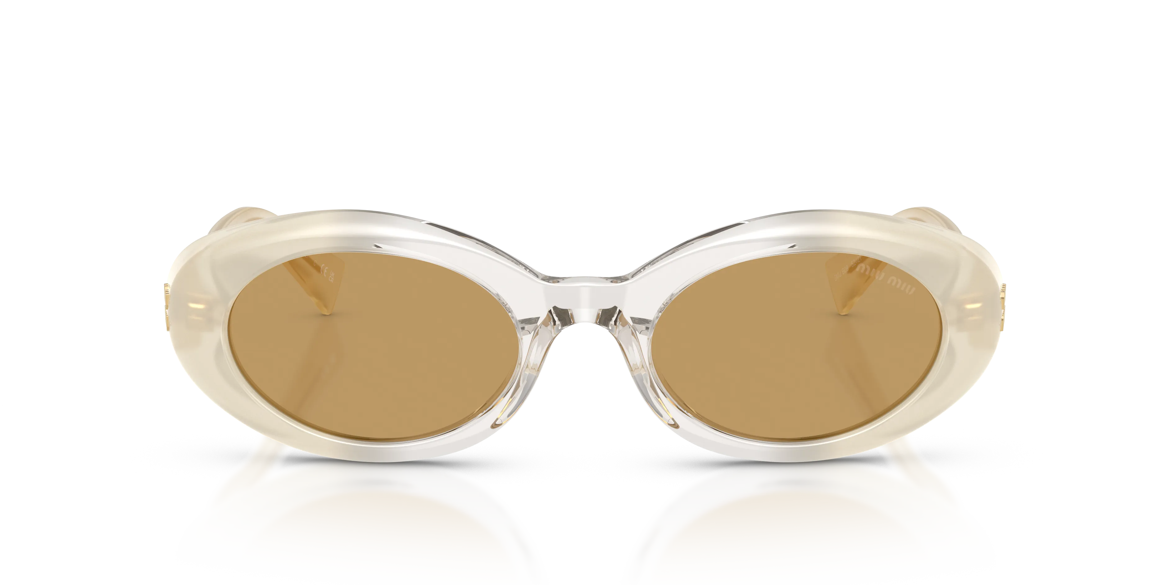 Miu Miu MU B09S 21R10Y Occhiali da sole Acetato Bianco Marrone Rotonda Normale - immagine 3