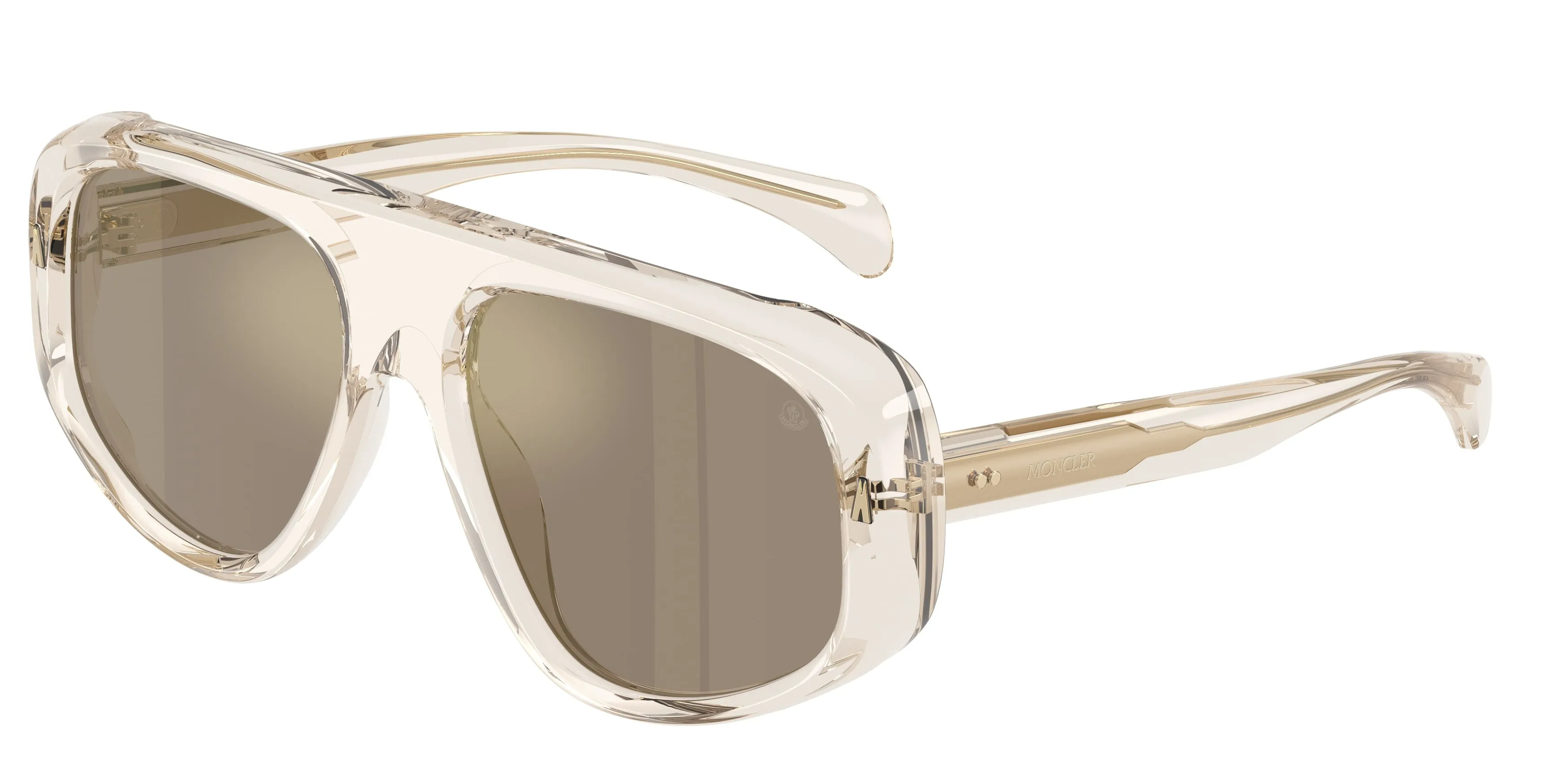 Moncler ME6035U AURON 30035A Occhiali da sole Acetato Bianco Marrone Pilot Specchiate - immagine 1