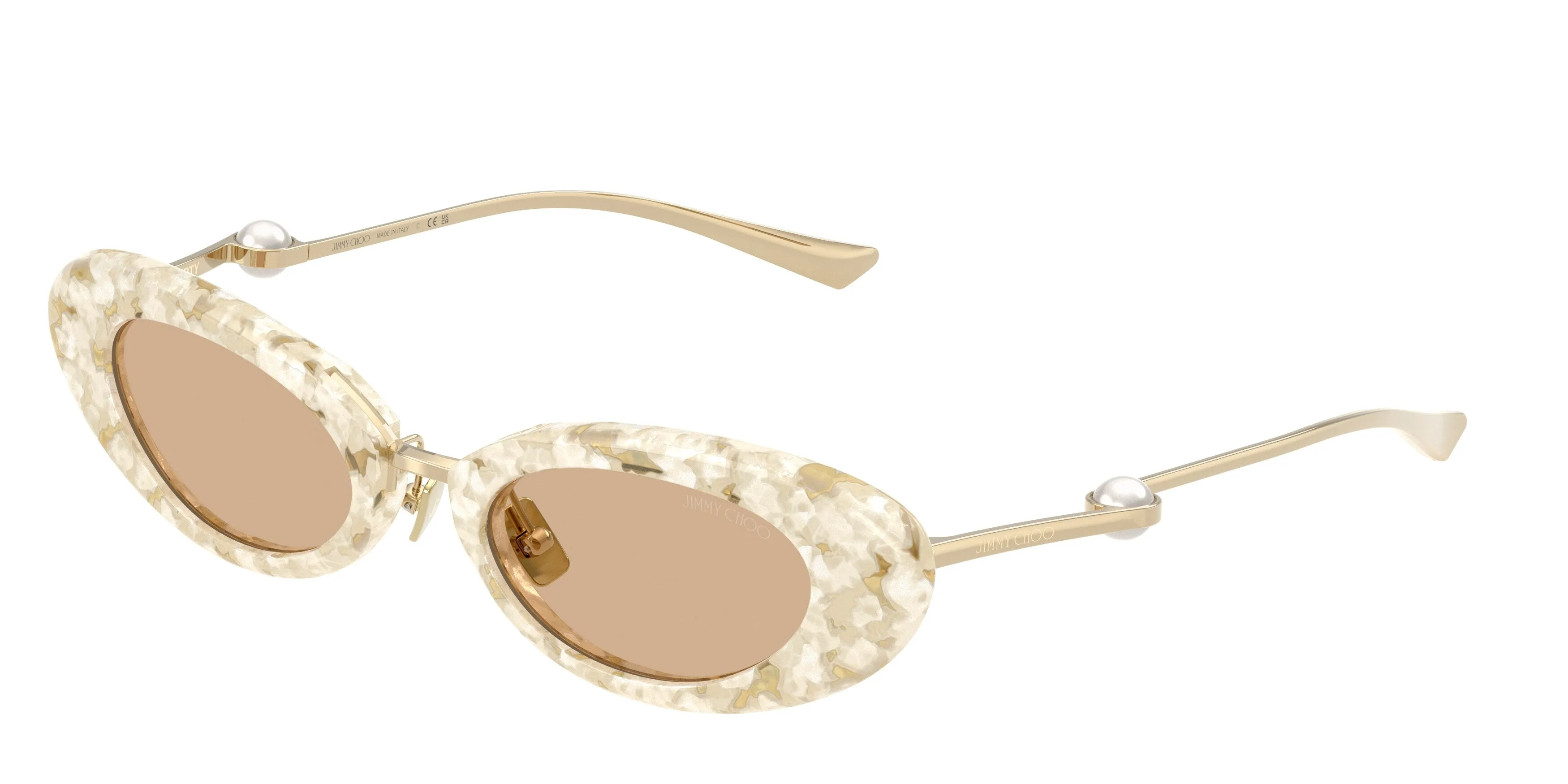 Jimmy Choo JC5072H 512673 Occhiali da sole Acetato Bianco Marrone Rotonda Normale - immagine 1