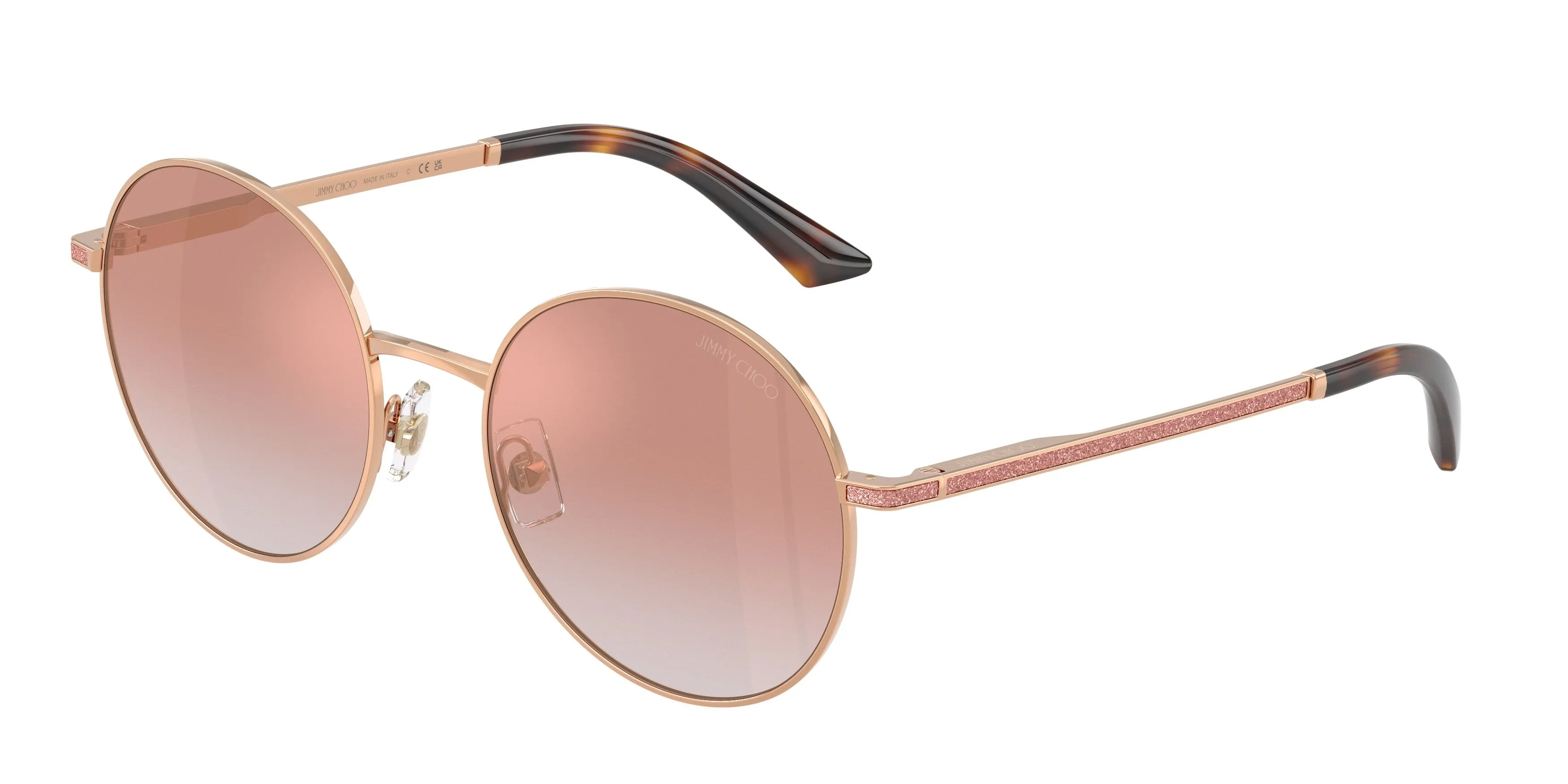 Jimmy Choo JC4028J 30086F Occhiali da sole Metallo Oro Rosa Rotonda Normale Sfumato - immagine 1