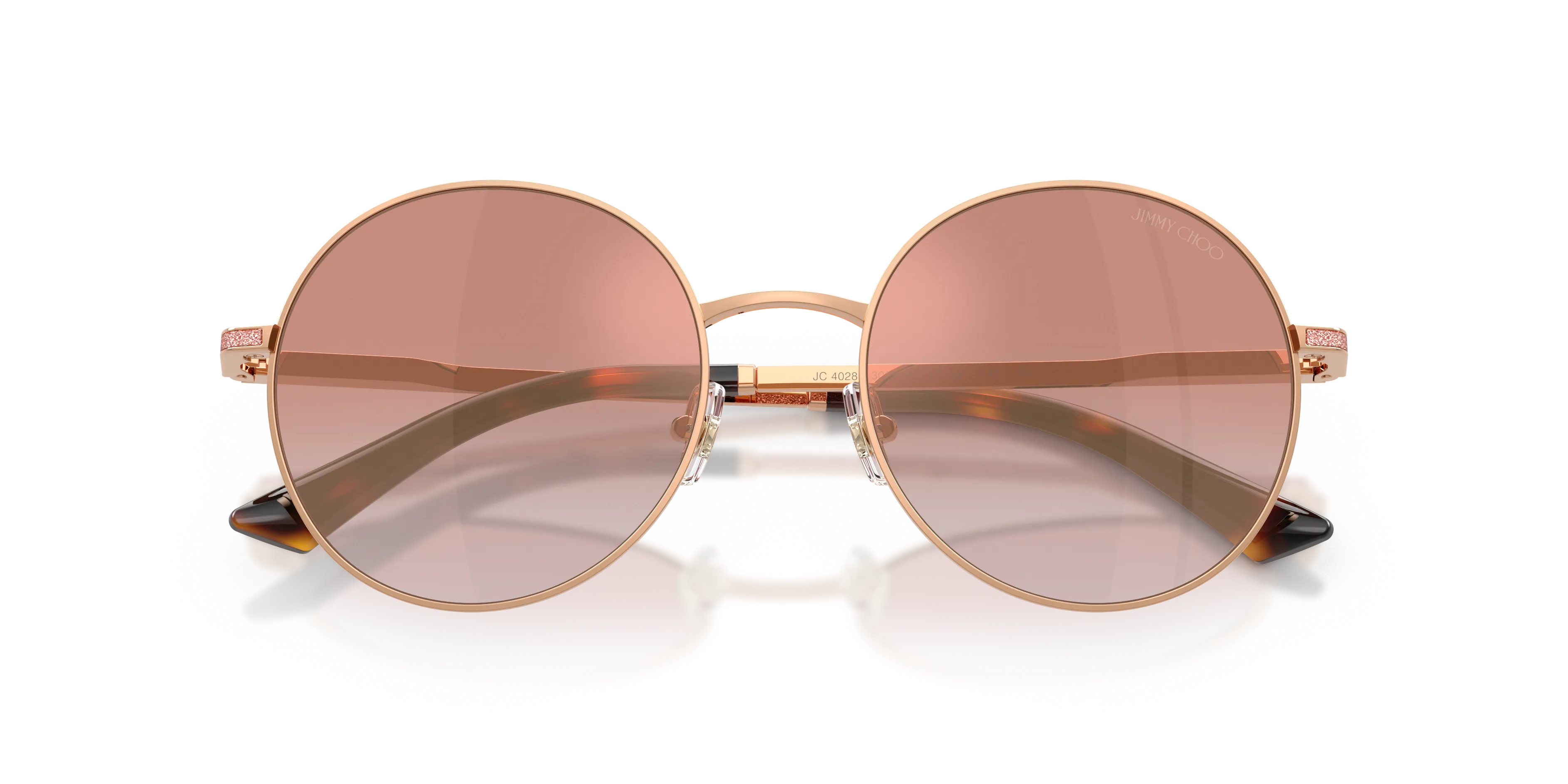 Jimmy Choo JC4028J 30086F Occhiali da sole Metallo Oro Rosa Rotonda Normale Sfumato - immagine 2