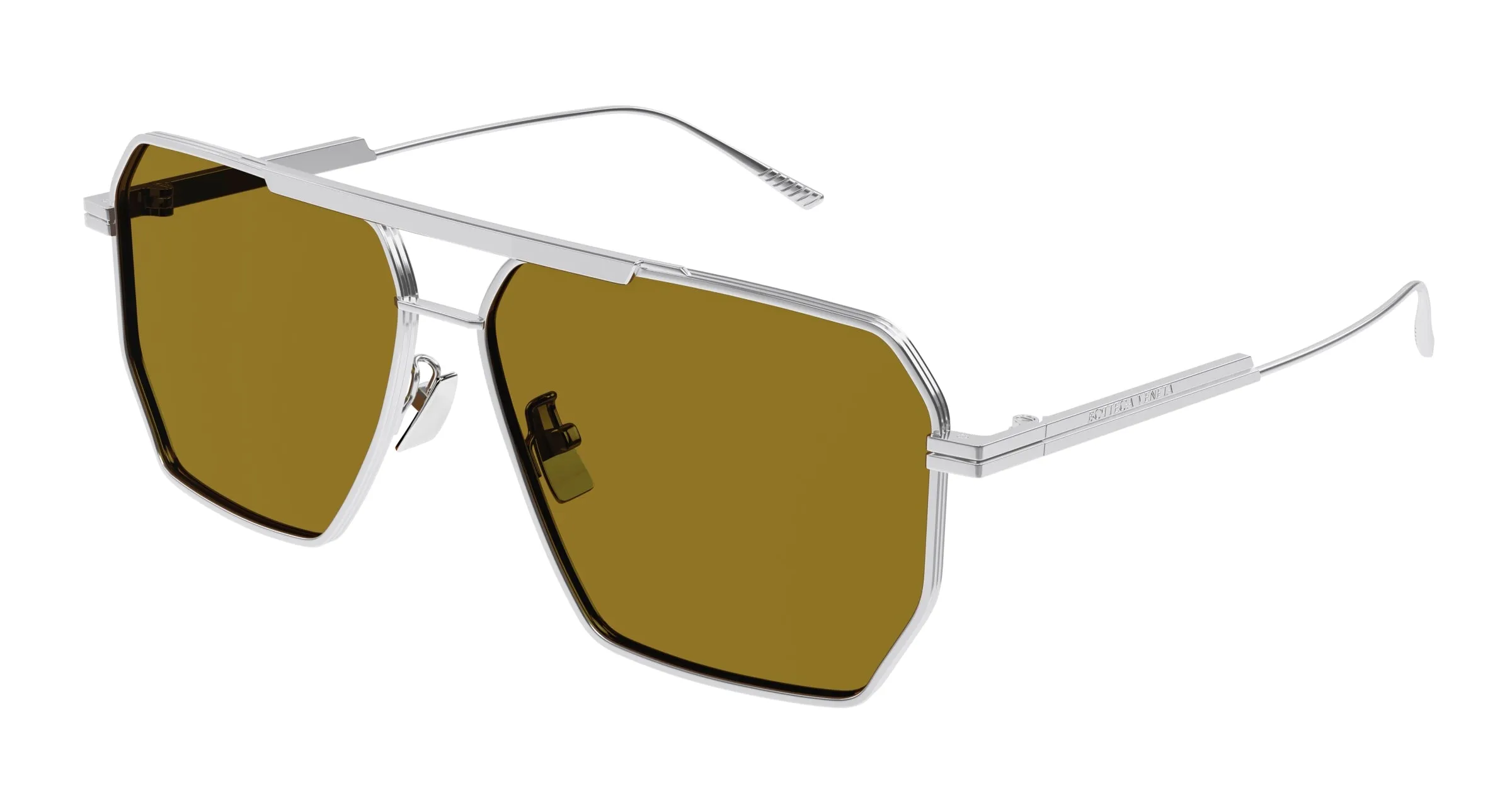 Bottega Veneta BV1012S 007 Occhiali da sole Metallo Argento Marrone Geometrica - immagine 1