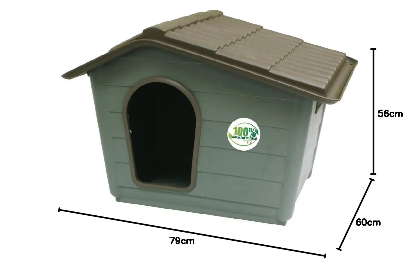 Croci Canile Villa Recycled - Cuccia Smontabile per Cani, Cuccia da esterno in Materiali Riciclati, Tetto Asportabile, 79x56x60 cm, colore Verde - immagine 7