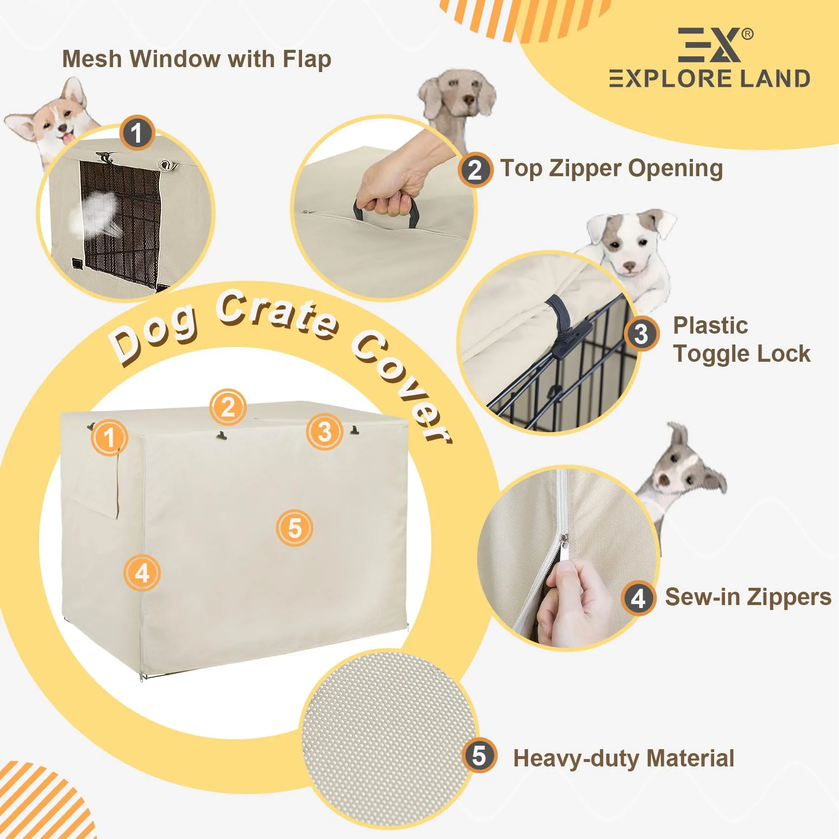 Explore Land, Copertura per gabbia per cani da 106,7 cm, in poliestere resistente, universale, adatta per gabbie per cani in filo metallico, marrone chiaro - immagine 4