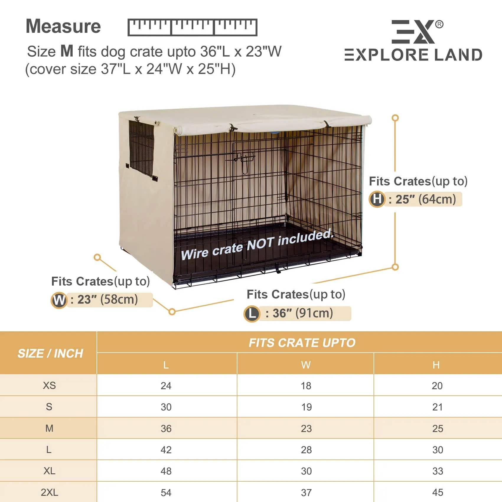 Explore Land Copertura universale per gabbie per cani da 91,4 cm, in poliestere resistente, adatta per gabbie per cani (marrone chiaro) - immagine 3