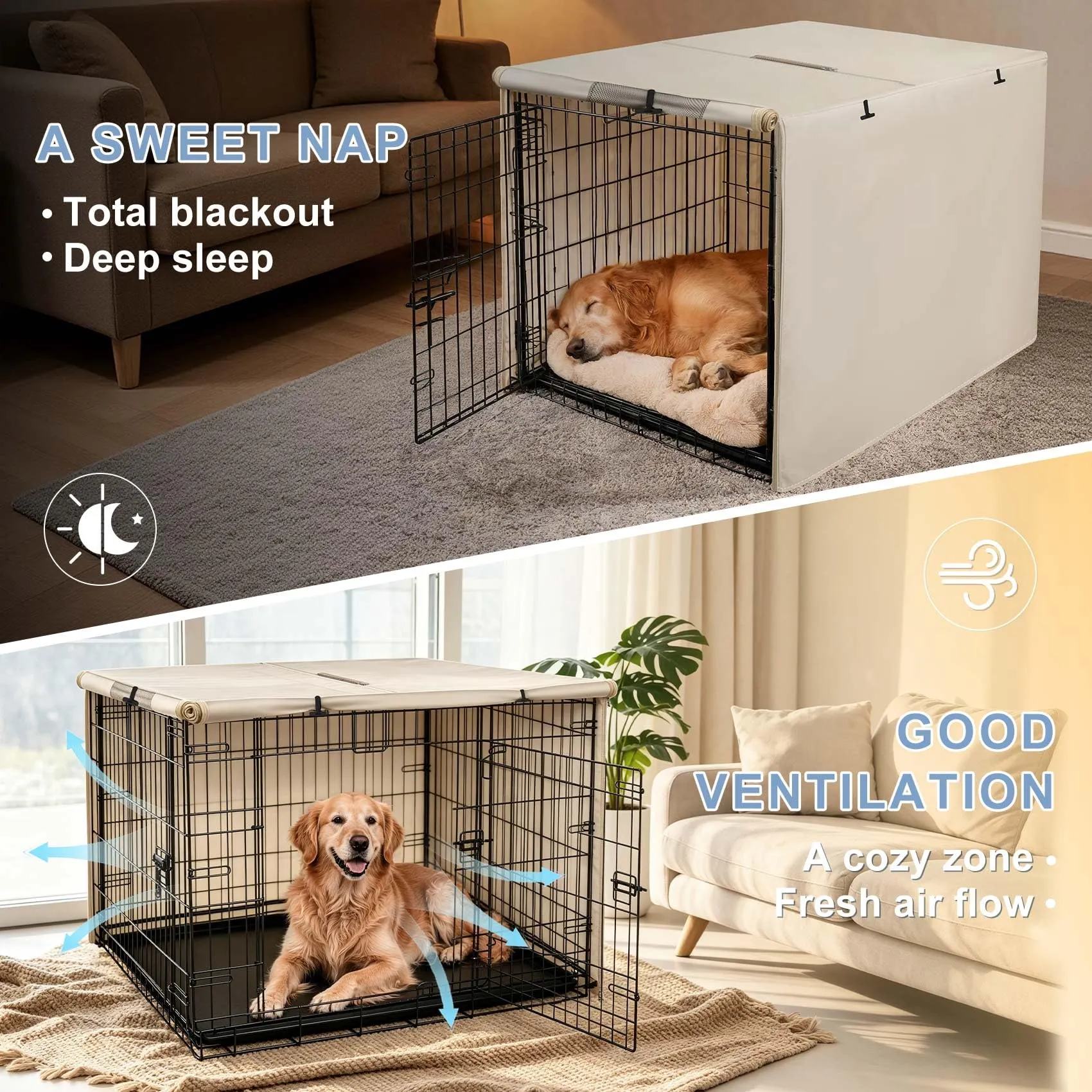 Explore Land, Copertura per gabbia per cani da 76 cm, in poliestere resistente, universale, adatta per gabbie per cani in filo metallico, marrone chiaro - immagine 6