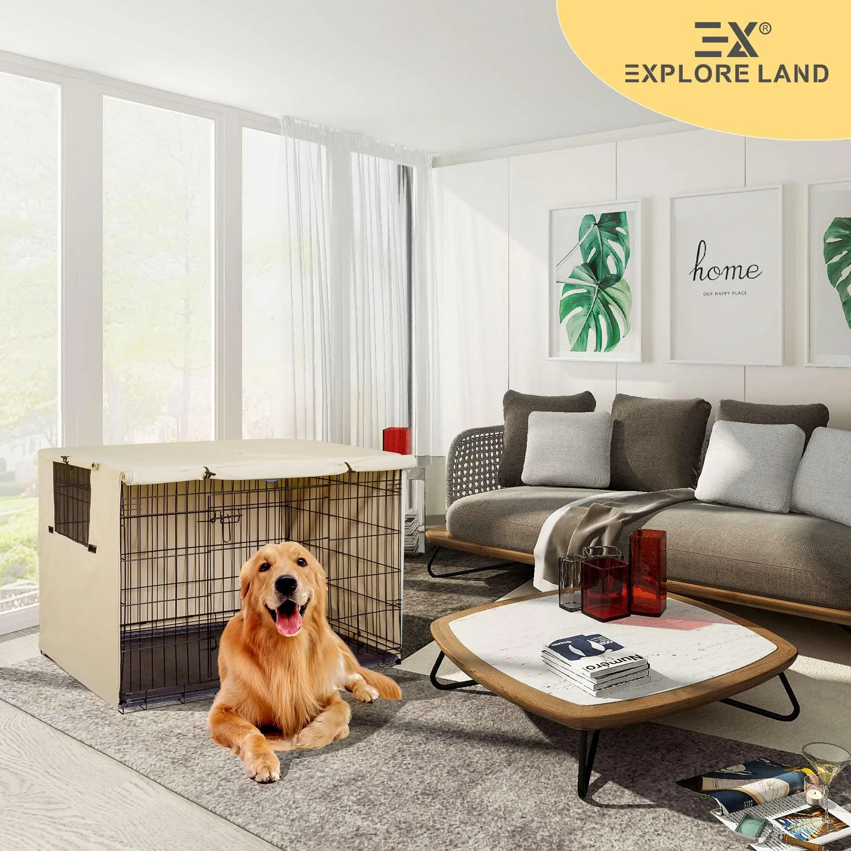Explore Land Copertura universale per gabbie per cani da 122 cm, in poliestere resistente, adatta per gabbie per cani (marrone chiaro) - immagine 7