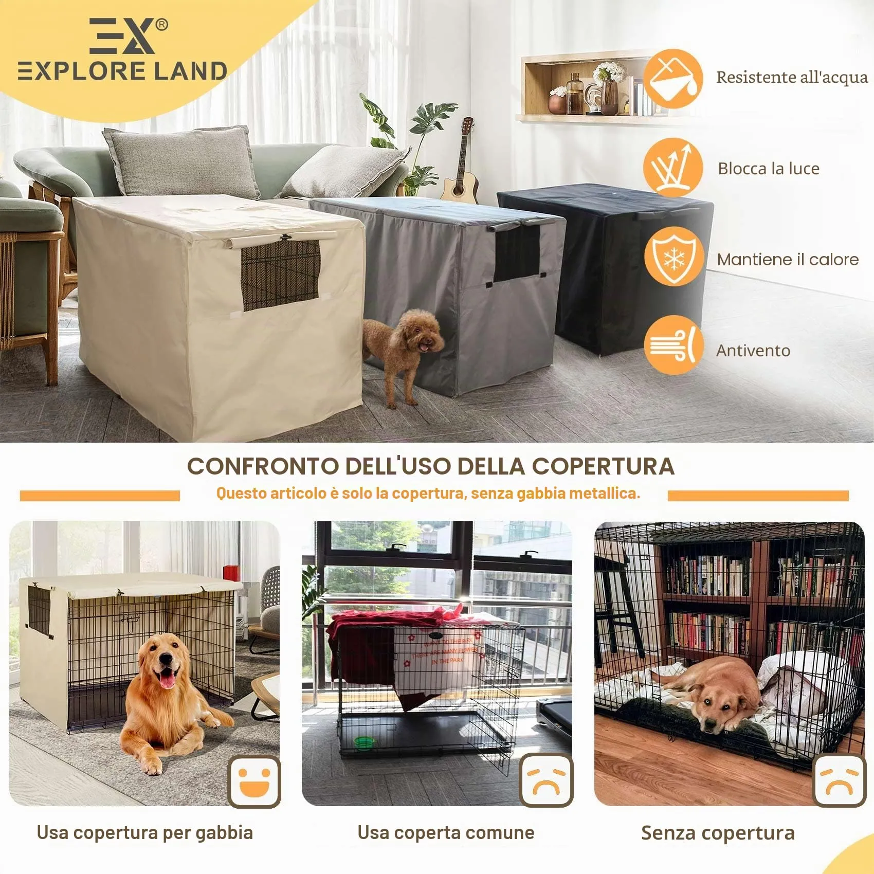 Explore Land, Copertura per gabbia per cani da 61cm, in poliestere resistente, universale, adatta per gabbie per cani in filo metallico, marrone chiaro - immagine 5