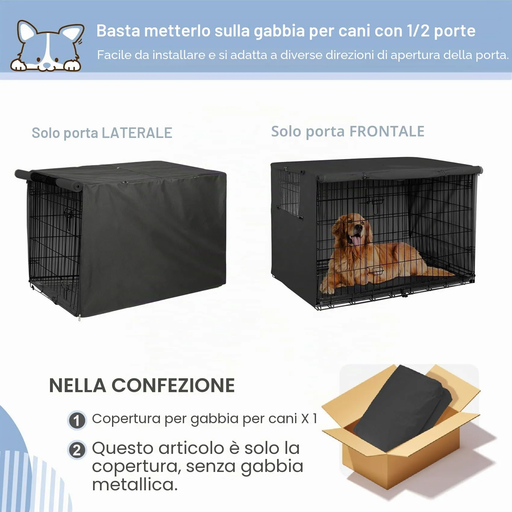 Explore Land, Copertura per gabbia per cani da 106,7 cm, in poliestere resistente, universale, adatta per gabbie per cani in filo metallico, nero - immagine 3