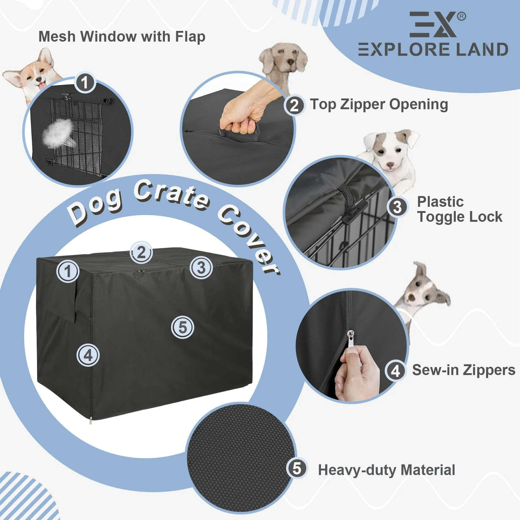 Explore Land, Copertura per gabbia per cani da 106,7 cm, in poliestere resistente, universale, adatta per gabbie per cani in filo metallico, nero - immagine 5