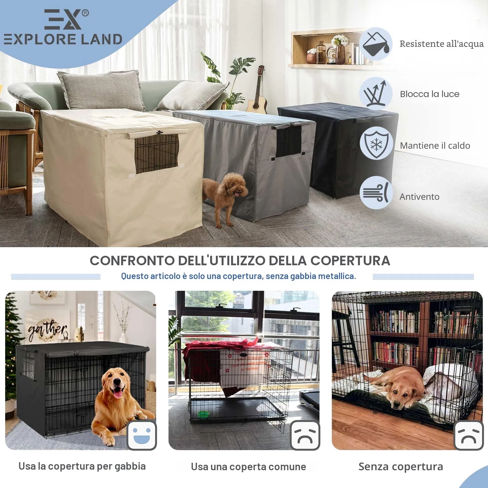 Explore Land, Copertura per gabbia per cani da 91,2 cm, in poliestere resistente, universale, adatta per gabbie per cani in filo metallico, nero - immagine 5