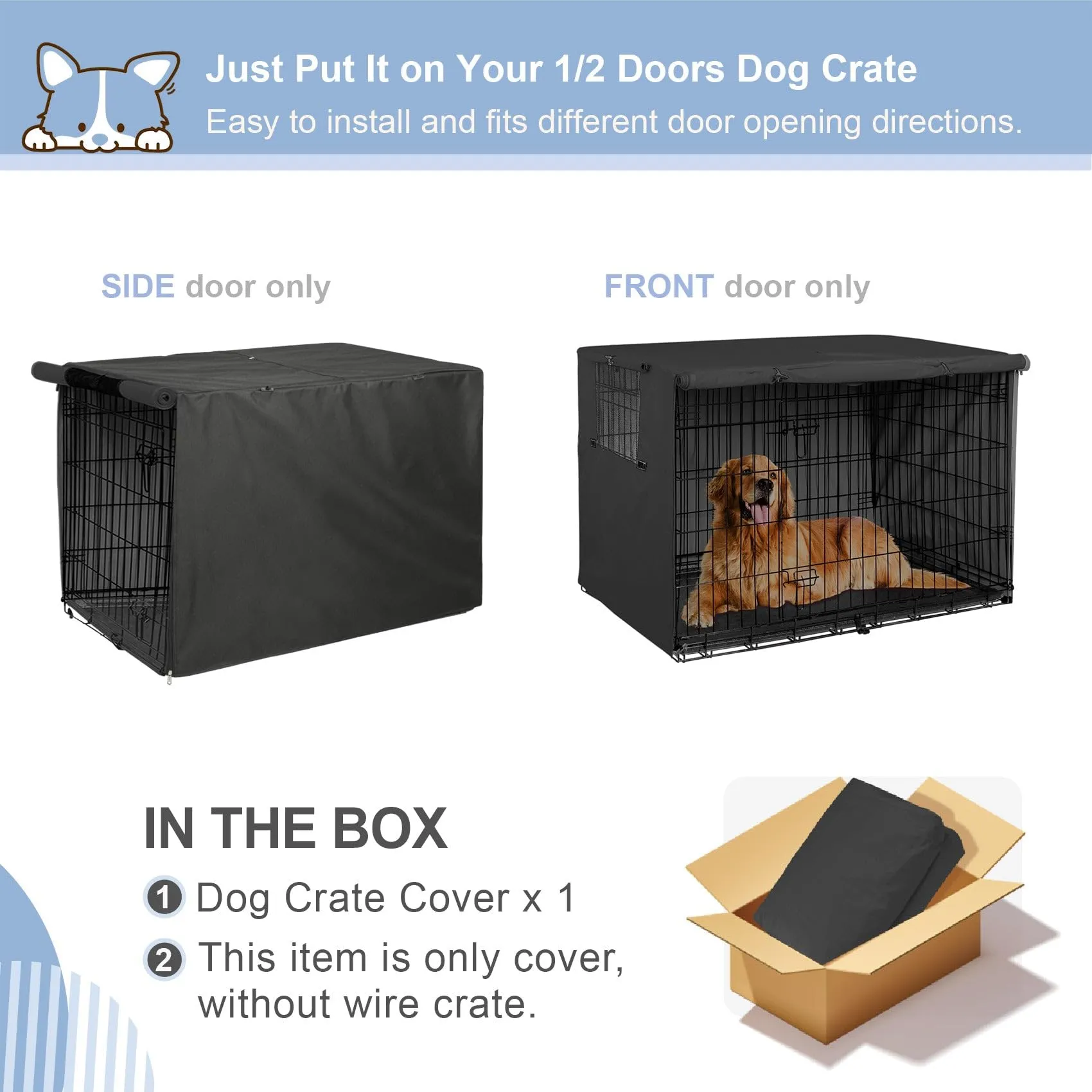 Explore Land Copertura per gabbia per cani resistente – Copertura universale in poliestere per gabbia metallica da 61 a 121,9 cm (61 cm (confezione da 1), custodia nera - immagine 3