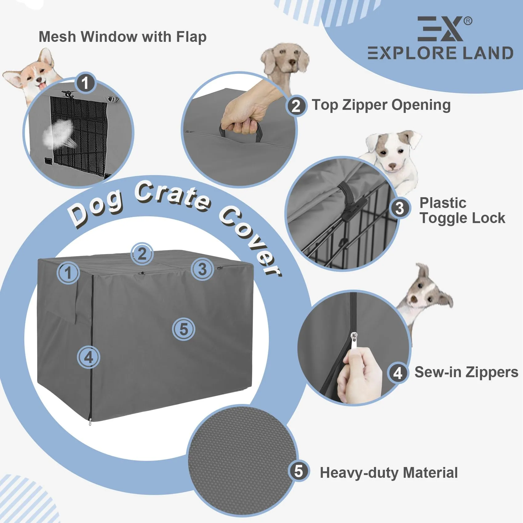 Explore Land Copertura per gabbia per cani, 106,7 cm, grigio - immagine 4
