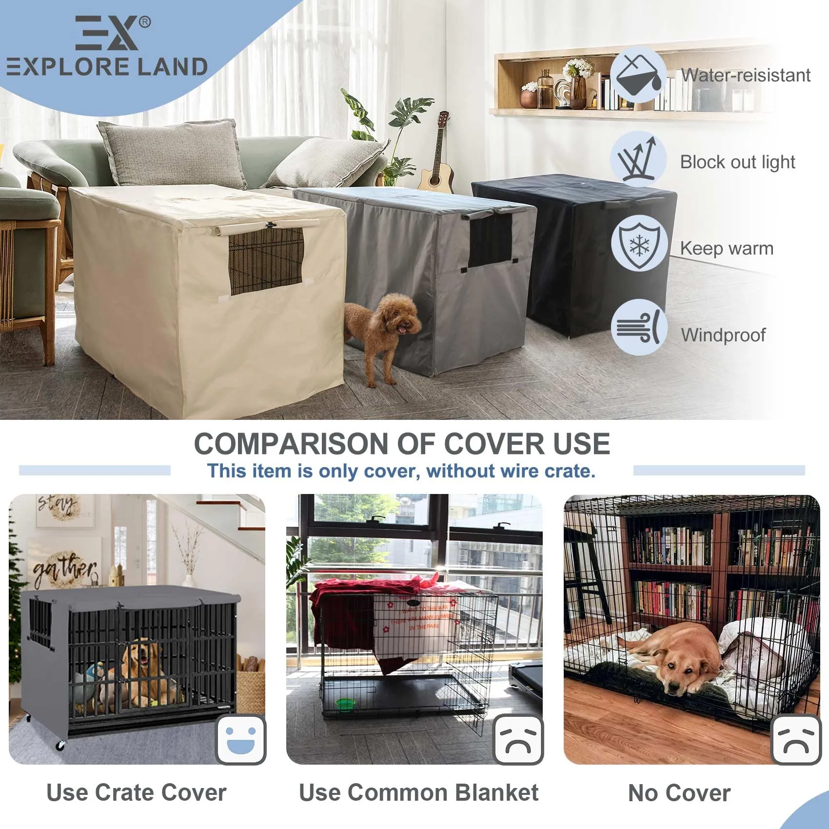 Explore Land Copertura per gabbia per cani, 106,7 cm, grigio - immagine 5