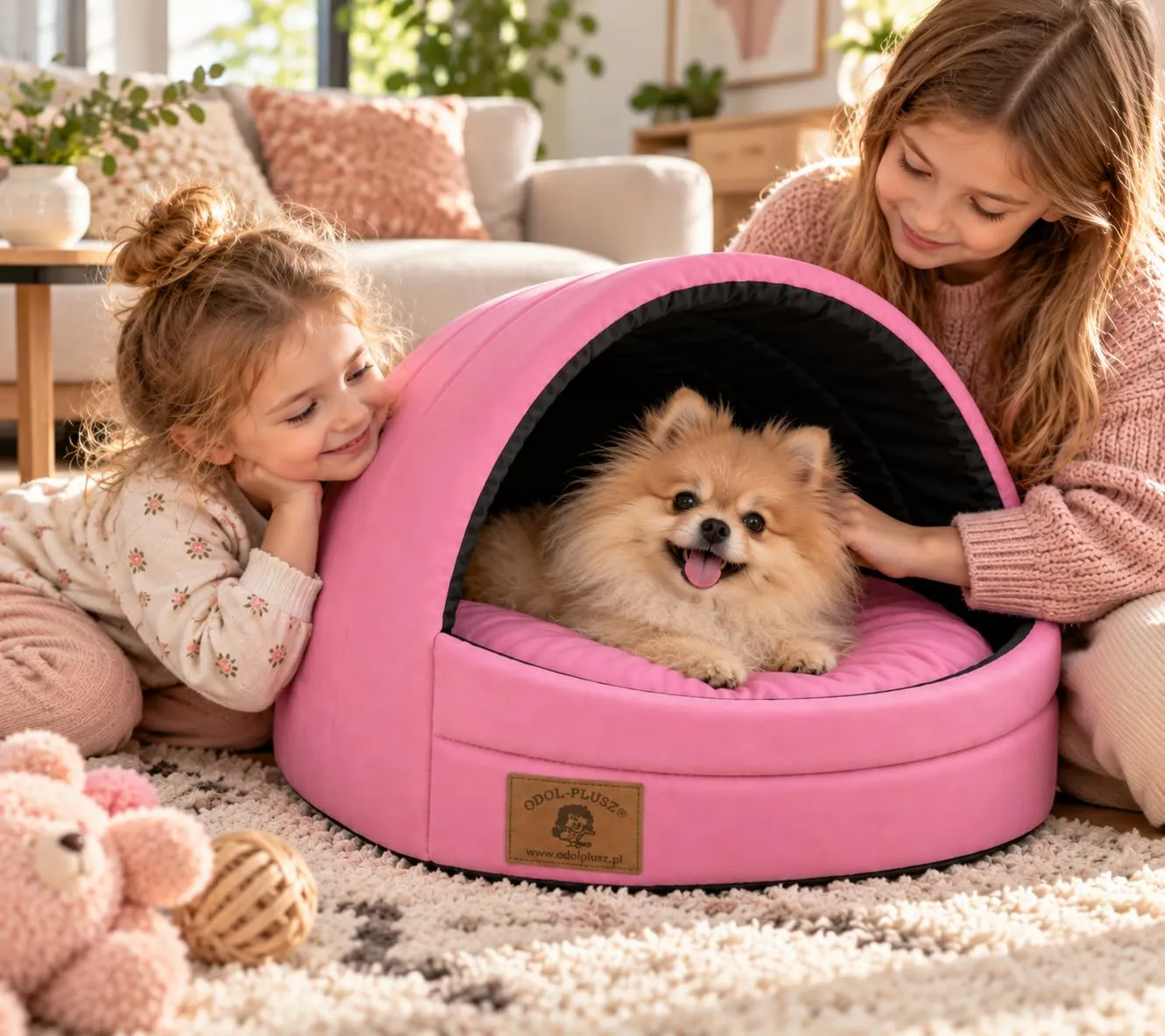 ODOLPLUSZ Cuccia per cani esclusiva casa cane o gatto | 2 misure confortevoli e lavabili (rosa, M) - immagine 2