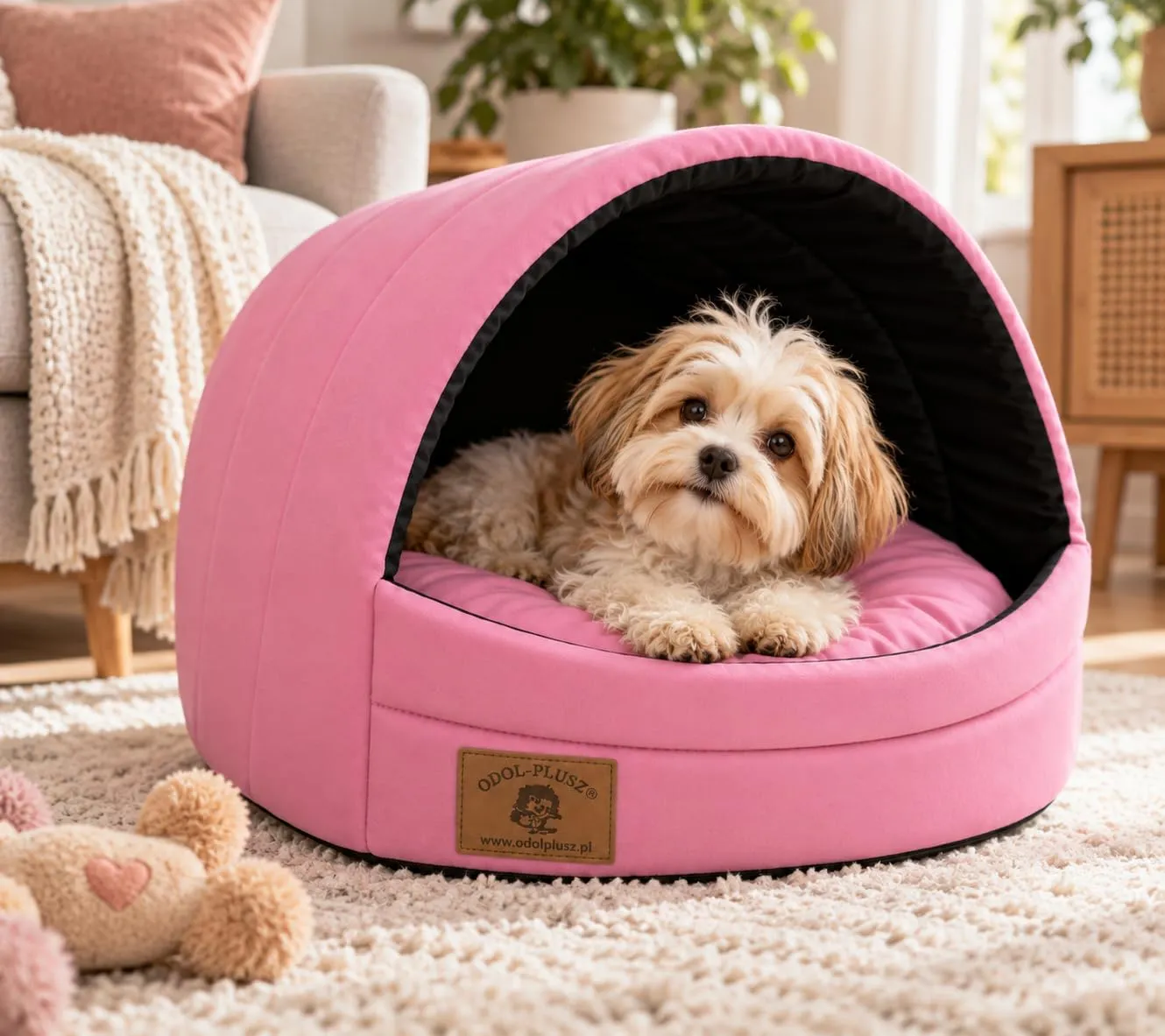 ODOLPLUSZ Cuccia per cani esclusiva casa cane o gatto | 2 misure confortevoli e lavabili (rosa, M) - immagine 7