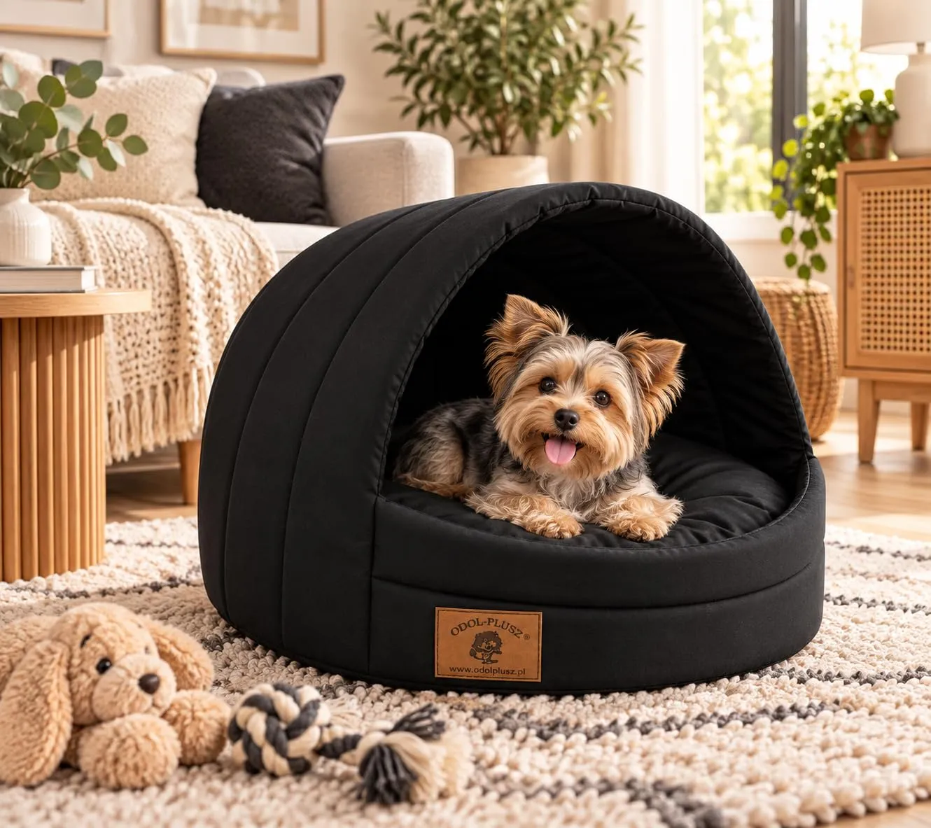 Cuccia per cani con letto taglia S/M (M, 36 x 49 x 45 cm, nero) - immagine 2