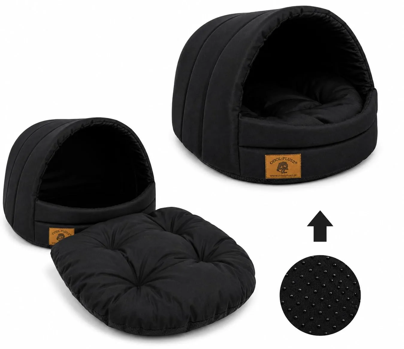 Cuccia per cani con letto taglia S/M (M, 36 x 49 x 45 cm, nero) - immagine 3