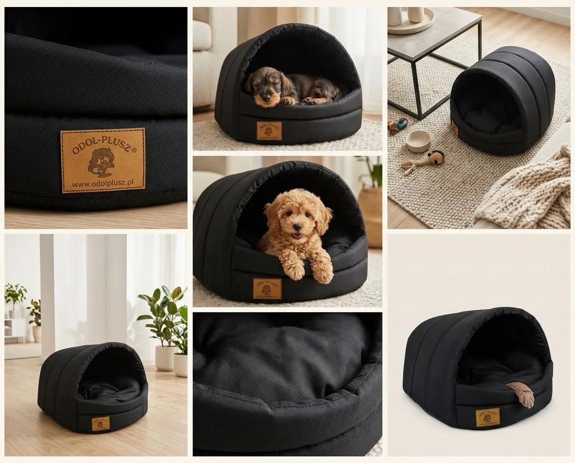 Cuccia per cani con letto taglia S/M (M, 36 x 49 x 45 cm, nero) - immagine 4