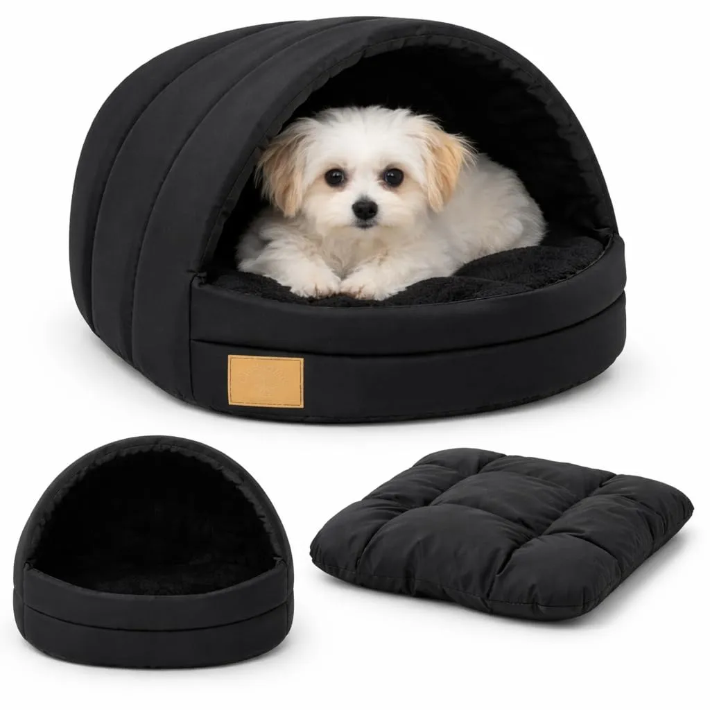 ODOLPLUSZ Cuccia per cani esclusiva casa cane o gatto | 2 misure confortevoli e lavabili (nero, S) - immagine 1