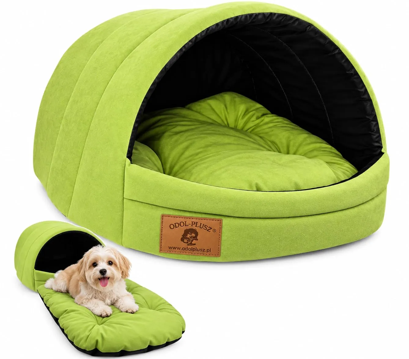 Cuccia per cani con letto taglia S/M (M, 36 x 49 x 45 cm, verde) - immagine 3