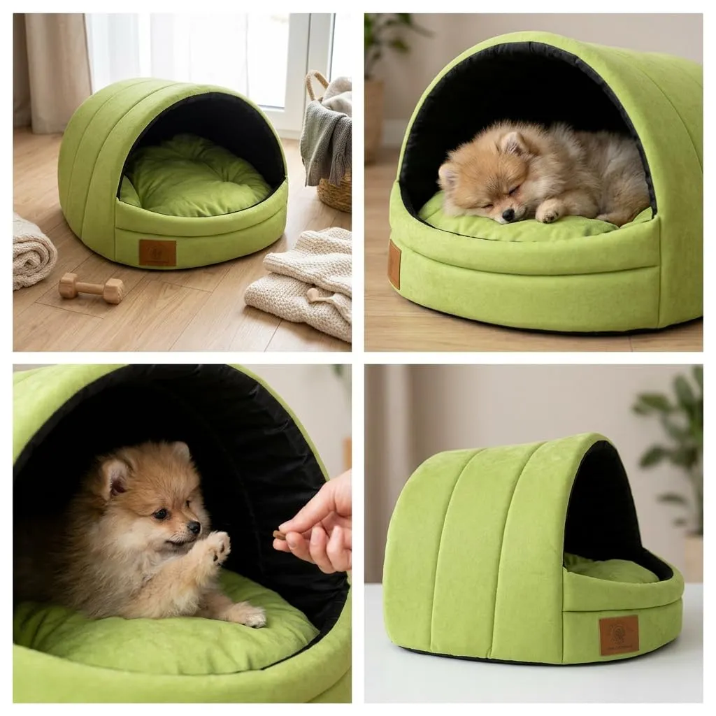 ODOLPLUSZ Cuccia per cani esclusiva casa cane o gatto | 2 misure confortevoli e lavabili (verde, S) - immagine 2