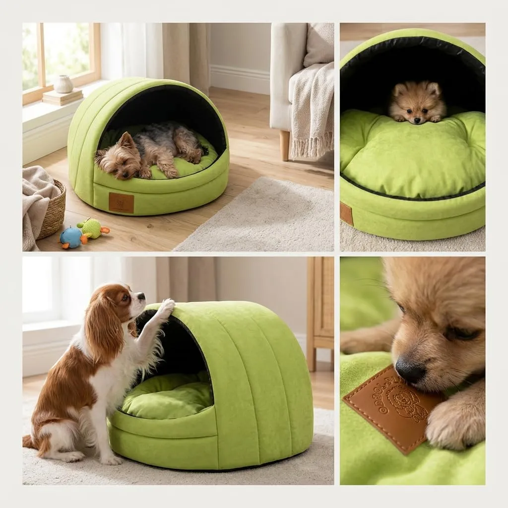 ODOLPLUSZ Cuccia per cani esclusiva casa cane o gatto | 2 misure confortevoli e lavabili (verde, S) - immagine 5