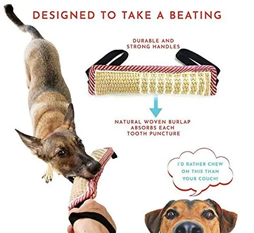 2 pezzi Giocattolo per rimorchiatore per cani Morso di cane Giocattolo per rimorchiatore con 2 robuste maniglie , Morso di iuta resistente Cuscino per morso per cani - immagine 2