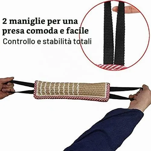 2 pezzi Giocattolo per rimorchiatore per cani Morso di cane Giocattolo per rimorchiatore con 2 robuste maniglie , Morso di iuta resistente Cuscino per morso per cani - immagine 4