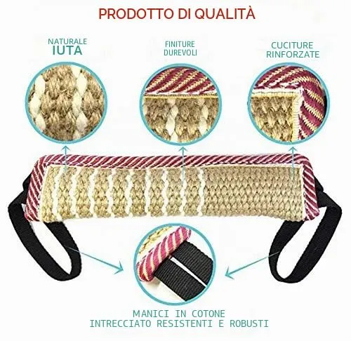 2 pezzi Giocattolo per rimorchiatore per cani Morso di cane Giocattolo per rimorchiatore con 2 robuste maniglie , Morso di iuta resistente Cuscino per morso per cani - immagine 5