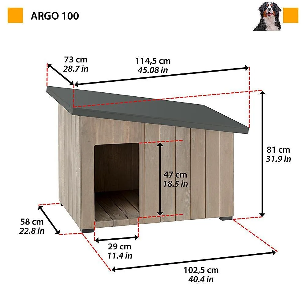 Ferplast ARGO 100 Casetta per Cani in Legno FSC - Tetto Spiovente, Apribile - Trattamento Resina Impermeabile & Anti-UV - Piedi Isolanti - Porta Rifinita - 115 x 73 x h 81 cm - immagine 2