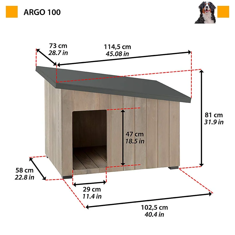 Ferplast ARGO 100 Casetta per Cani in Legno FSC - Tetto Spiovente, Apribile - Trattamento Resina Impermeabile & Anti-UV - Piedi Isolanti - Porta Rifinita - 115 x 73 x h 81 cm - immagine 3
